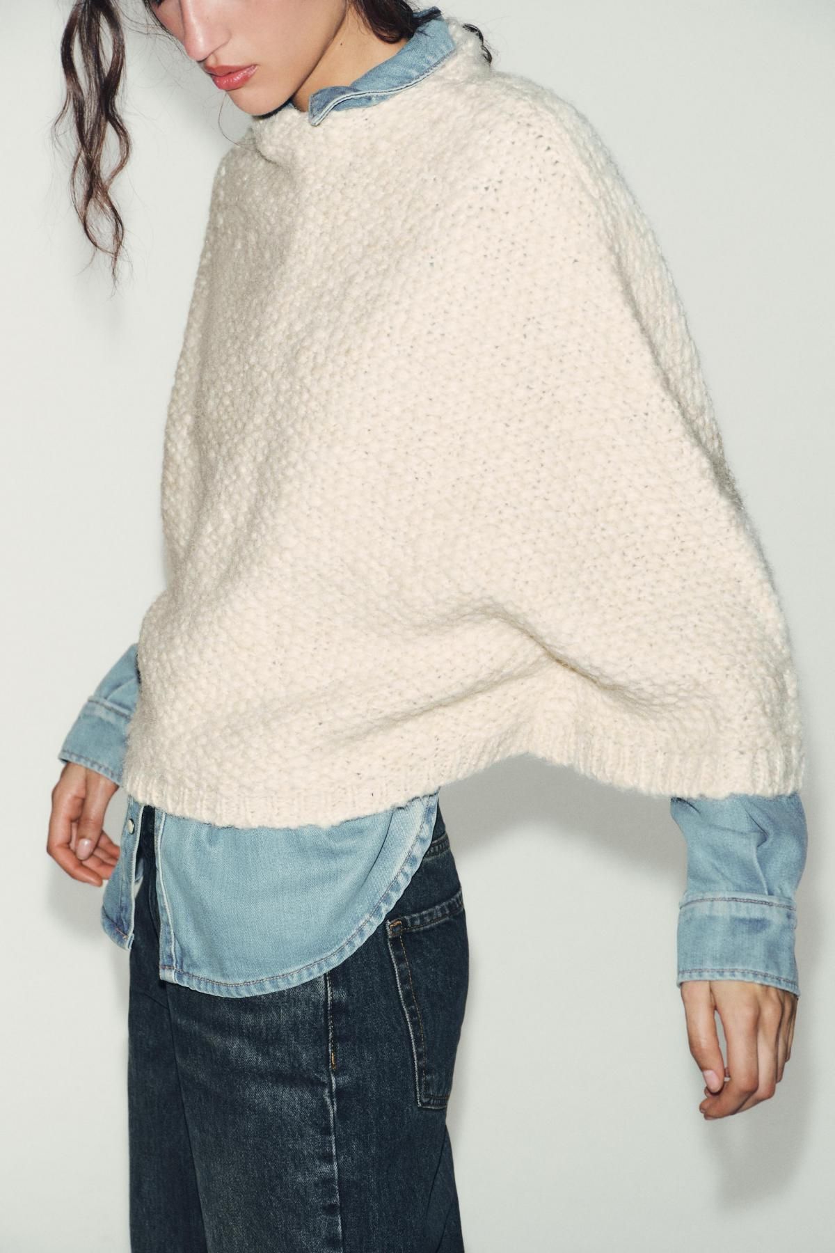 자라 라운드넥 니트 케이프 스웨터 아이보리 2756/139 ECRU - 상세 이미지 5