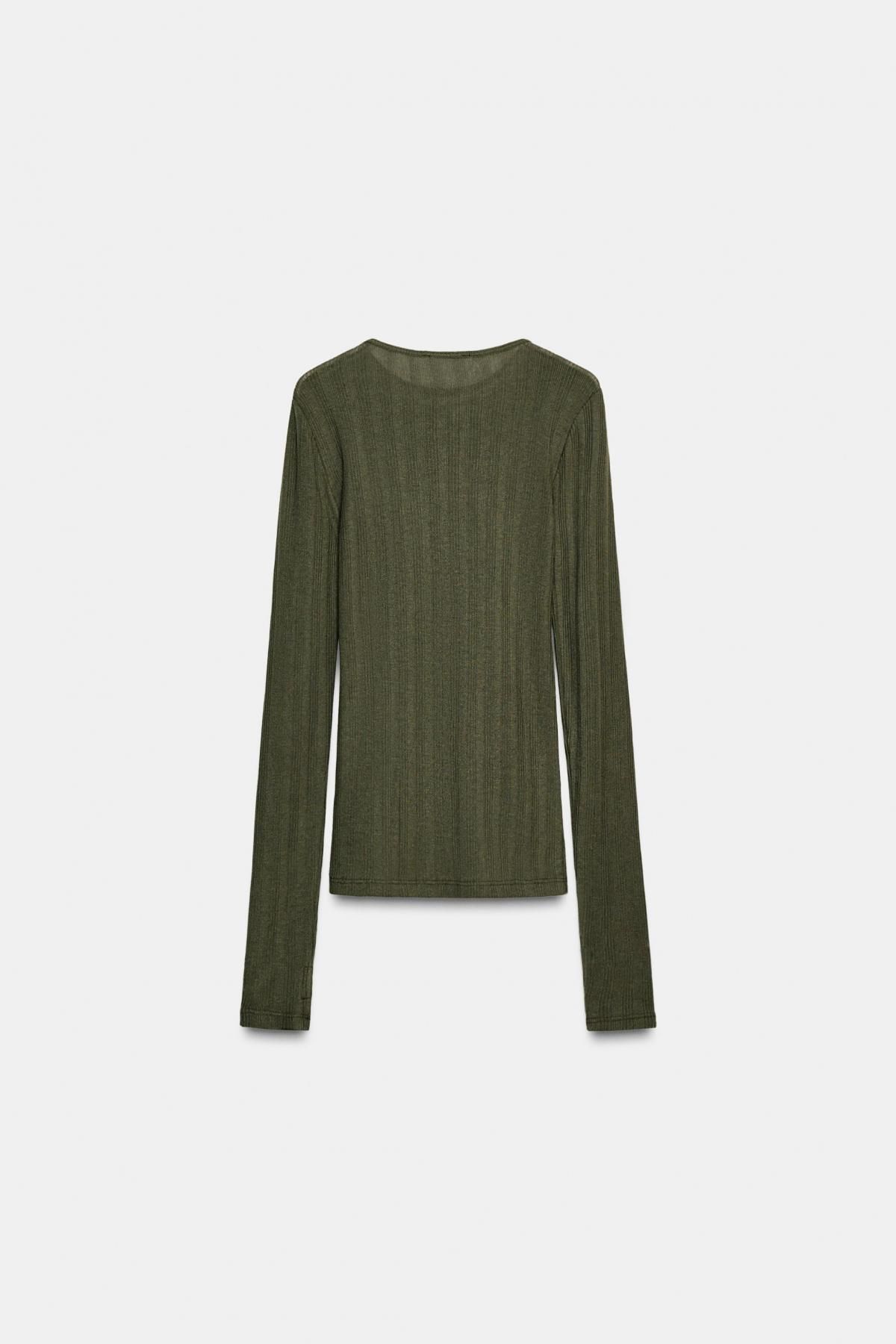 자라 소프트 골지 슬림핏 긴팔 티셔츠 5039/848 DARK GREEN - 상세 이미지 5