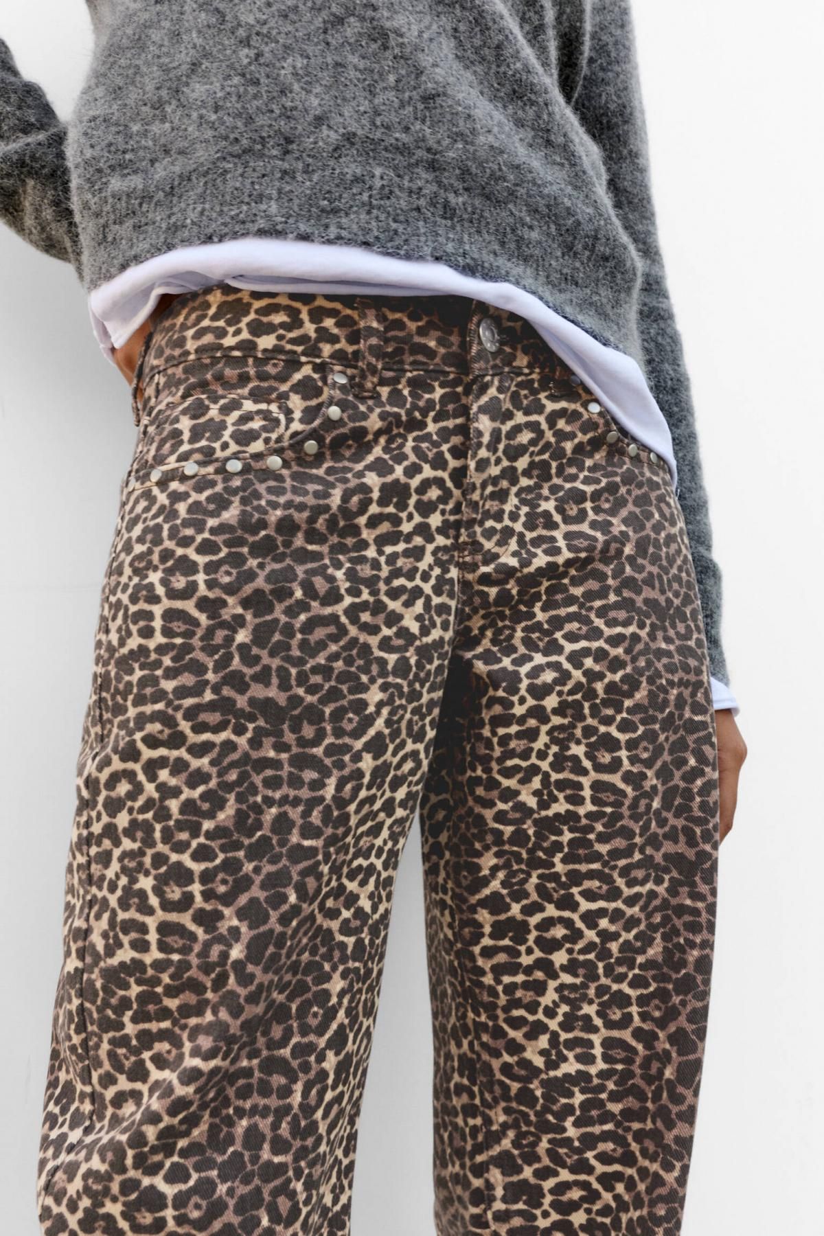 풀앤베어 애니멀 프린트 스트레이트핏 청바지 7683/377 LEOPARD - 상세 이미지 3