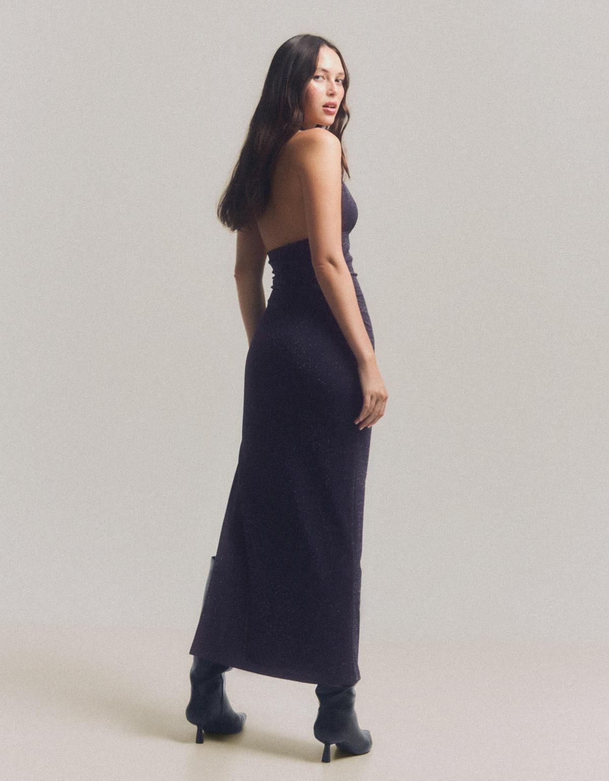 버쉬카 쉬머리 홀터넥 미디 원피스 5606/714 NAVY - 상세 이미지 5