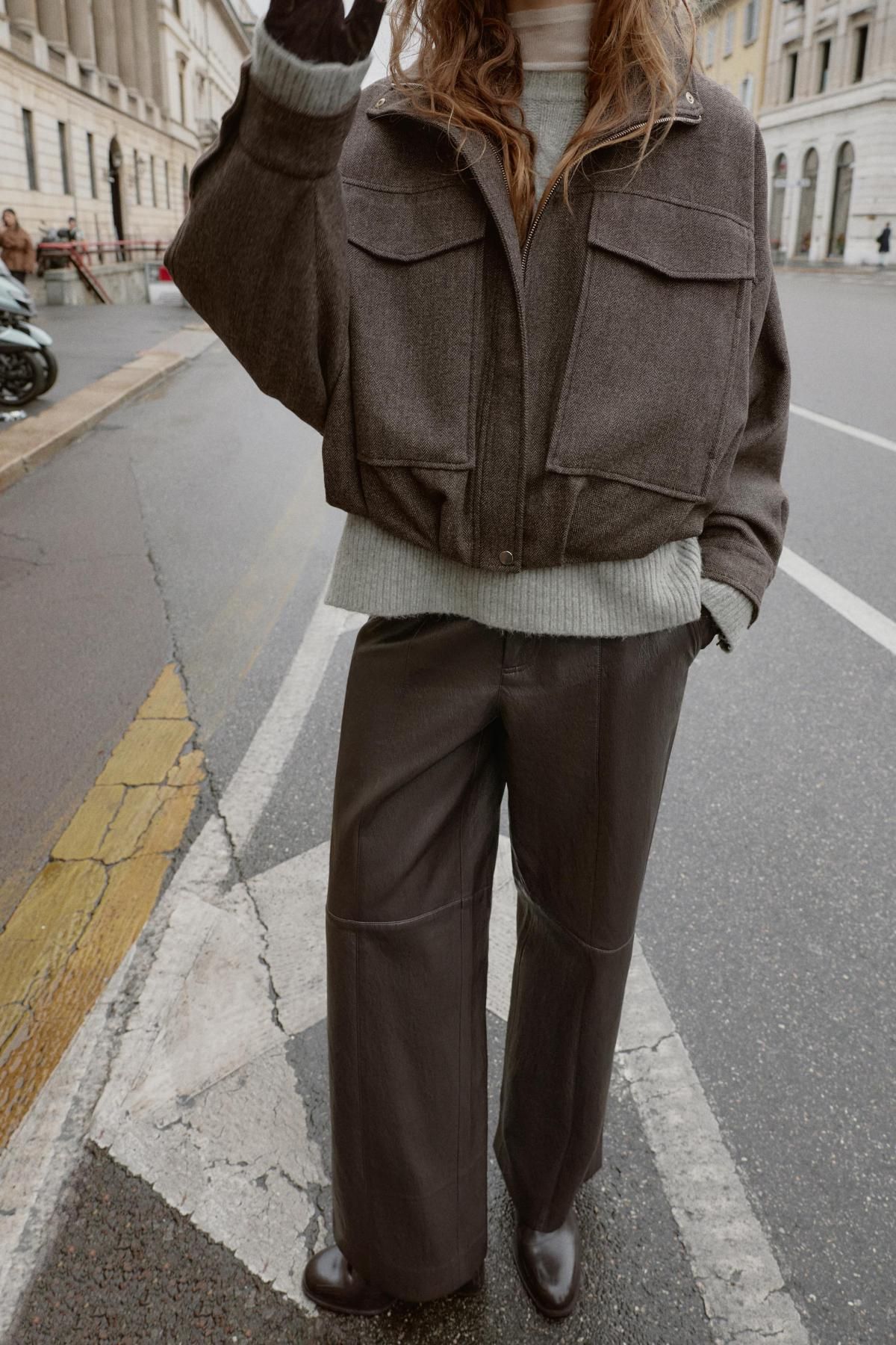 자라 헤링본 벌룬 하이넥 봄버 재킷 9385/744 BROWN - 상세 이미지 3