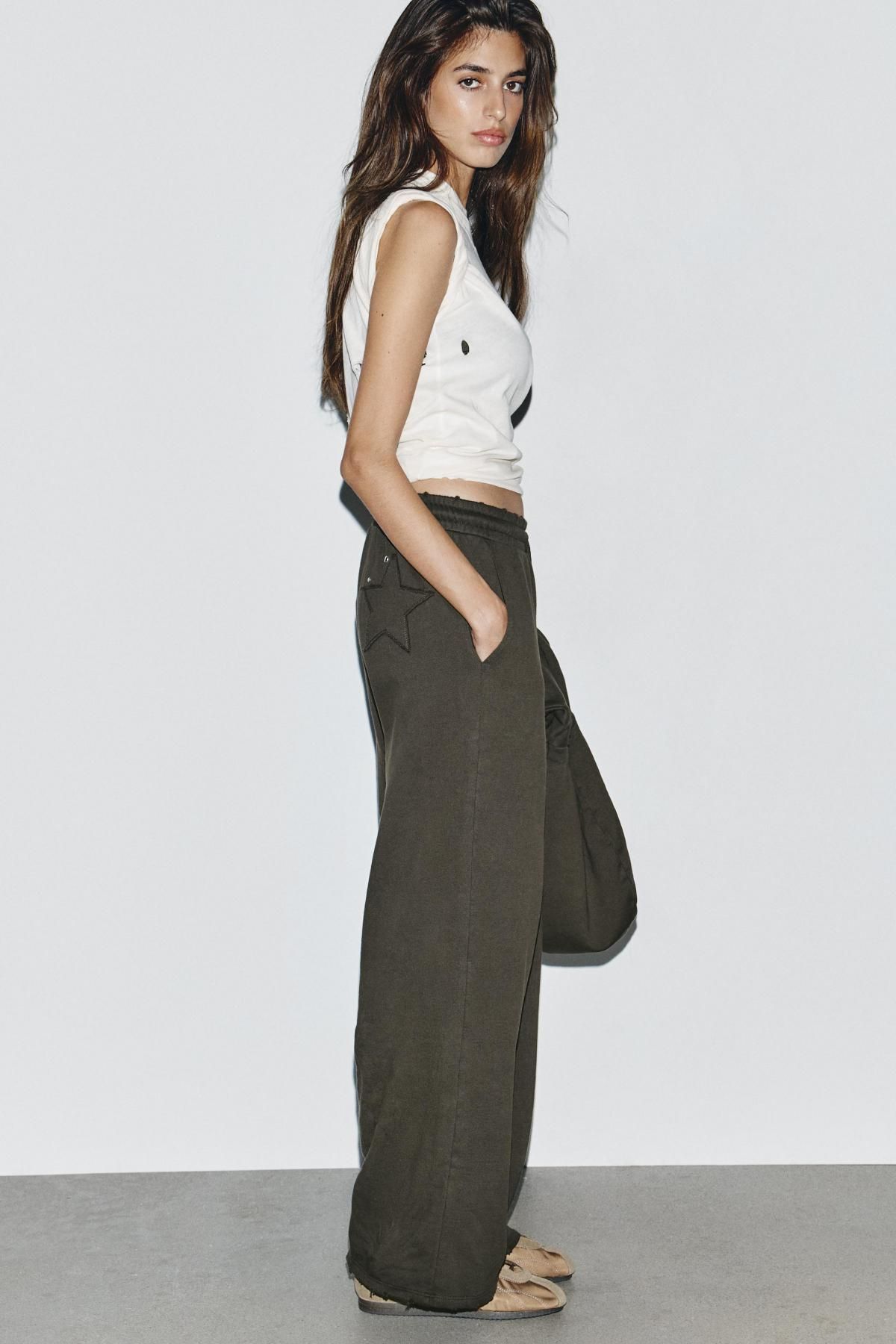 자라 스타 스터드 프레이드 워시드 와이드 팬츠 4174/033 DARK BROWN - 상세 이미지 4
