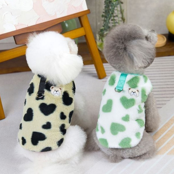 두꺼운 강아지 플리스 조끼 하트 강아지 곰돌이 조끼 소형견