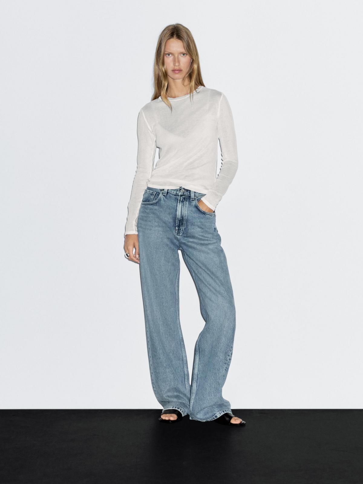 마시모두띠 100 코튼 슬림핏 크루넥 긴팔 티셔츠 6805/117 OFF WHITE - 상세 이미지 2