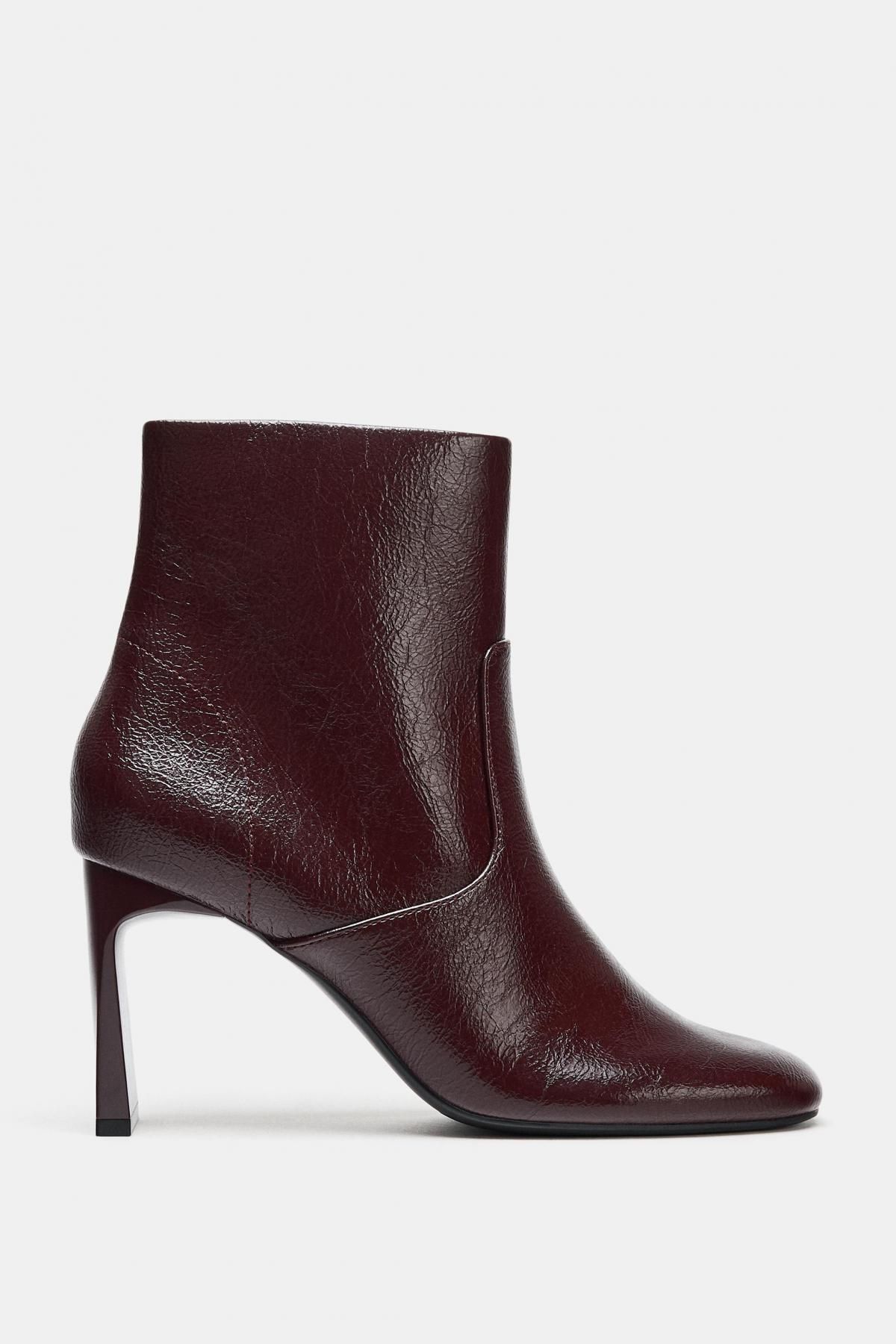 자라 프리미엄 버건디 스틸레토 하이힐 앵클부츠 3160/610 BURGUNDY RED - 메인 이미지