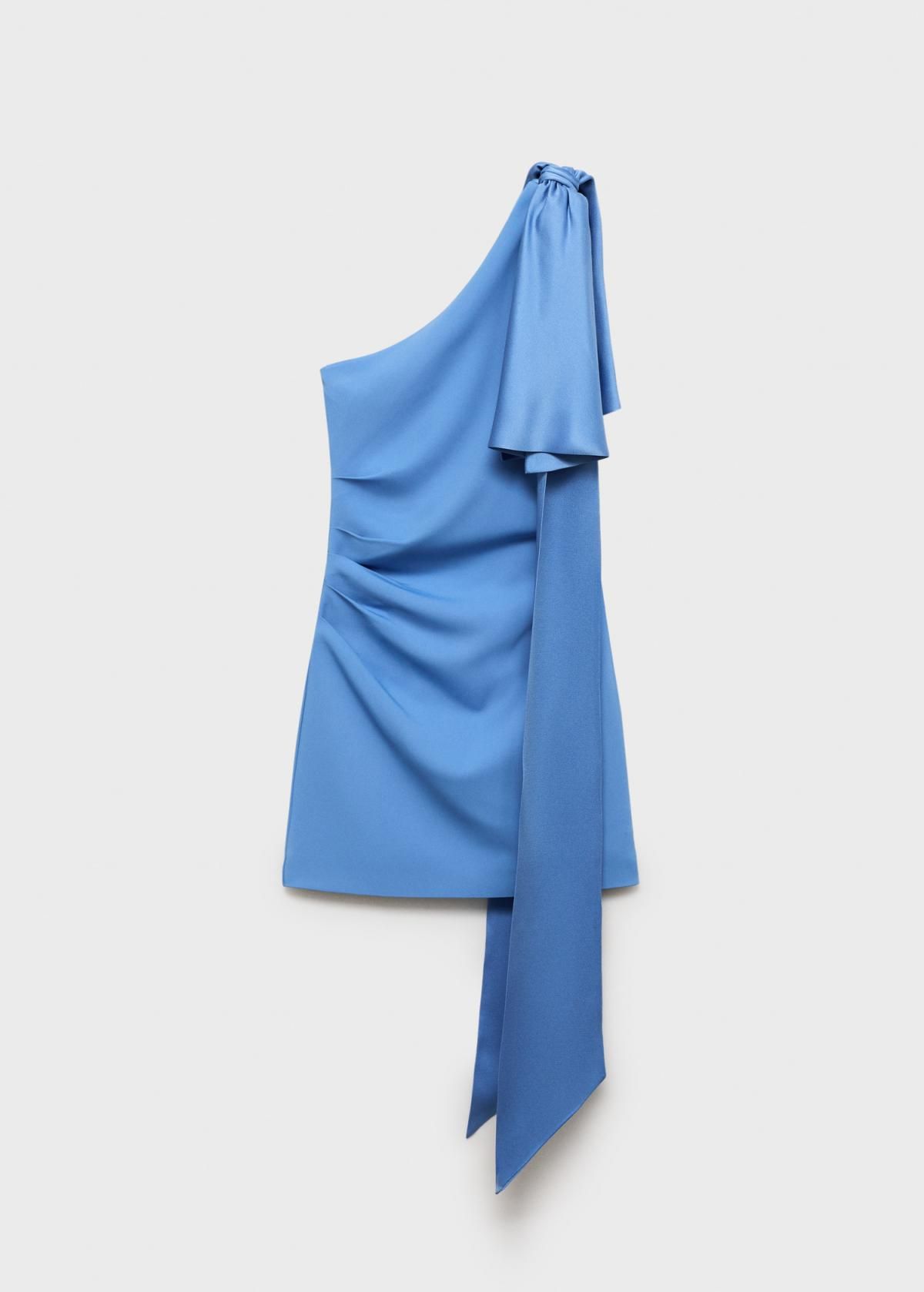 망고 새틴 드레이프 리본 미니 원피스 87085991 AZUL CELESTE - 상품 이미지