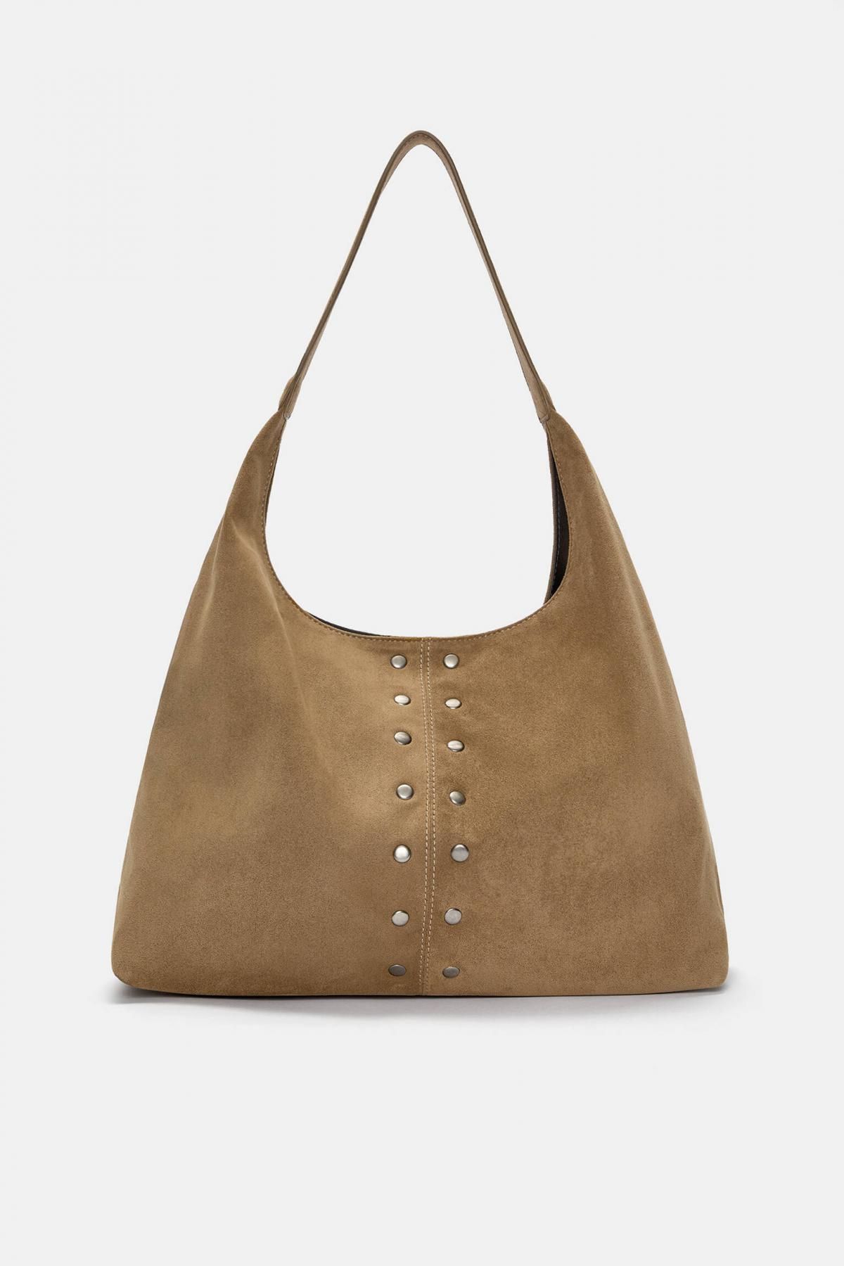 풀앤베어 스웨이드 스터드 쇼퍼백 브라운 4008/640 LEATHER - 메인 이미지