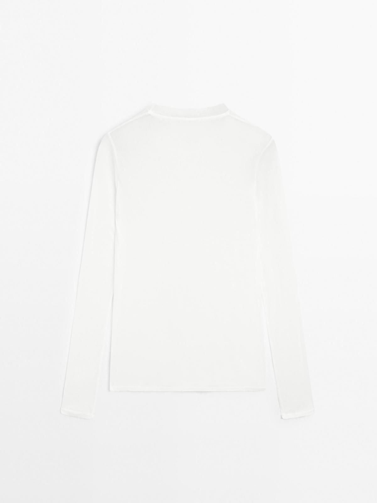 마시모두띠 100 코튼 슬림핏 크루넥 긴팔 티셔츠 6805/117 OFF WHITE - 상세 이미지 5