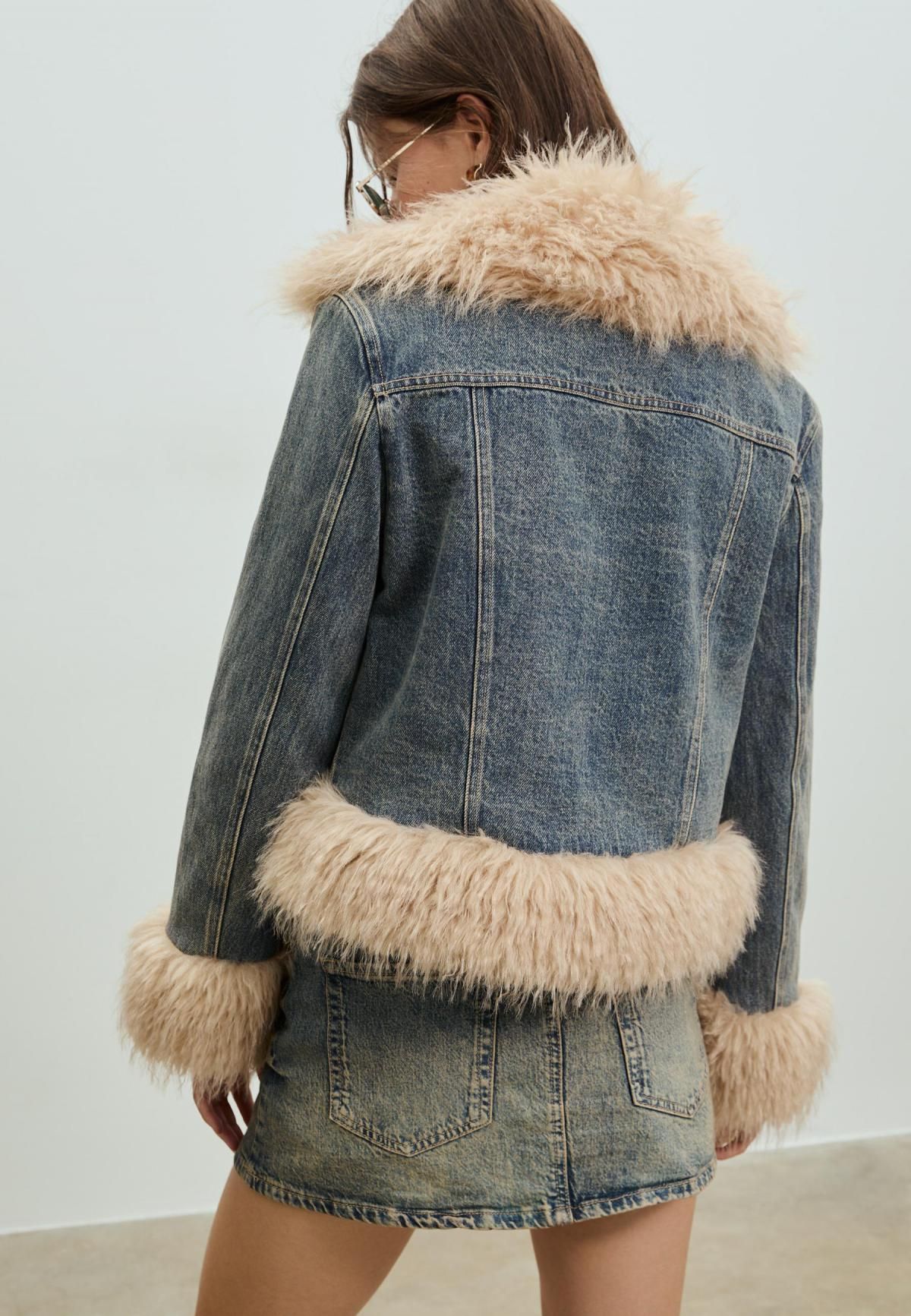 스트라디바리우스 퍼 디테일 패딩 데님 재킷 5673/912 OVERDYED BLUE DENIM 이미지 6