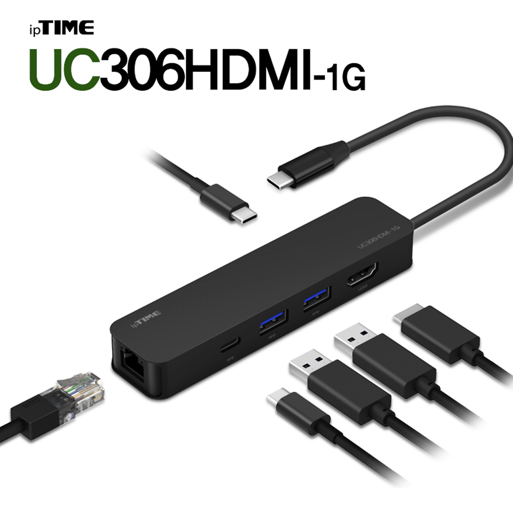 ipTIME UC306HDMI-1G 기가 USB허브 C타입 to 랜 HDMI PD 멀티포트 - 상품 이미지