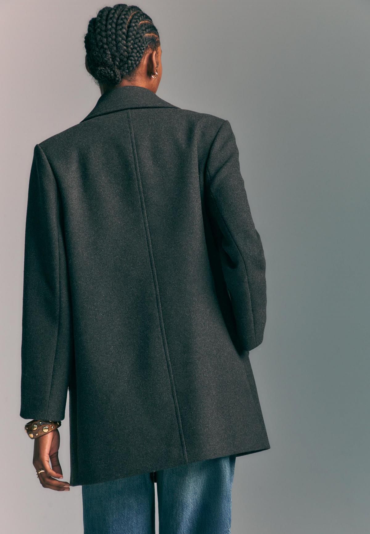 스트라디바리우스 더블브레스트 퍼카라 펠트 롱 코트 5812/788 DARK GREY - 상세 이미지 5