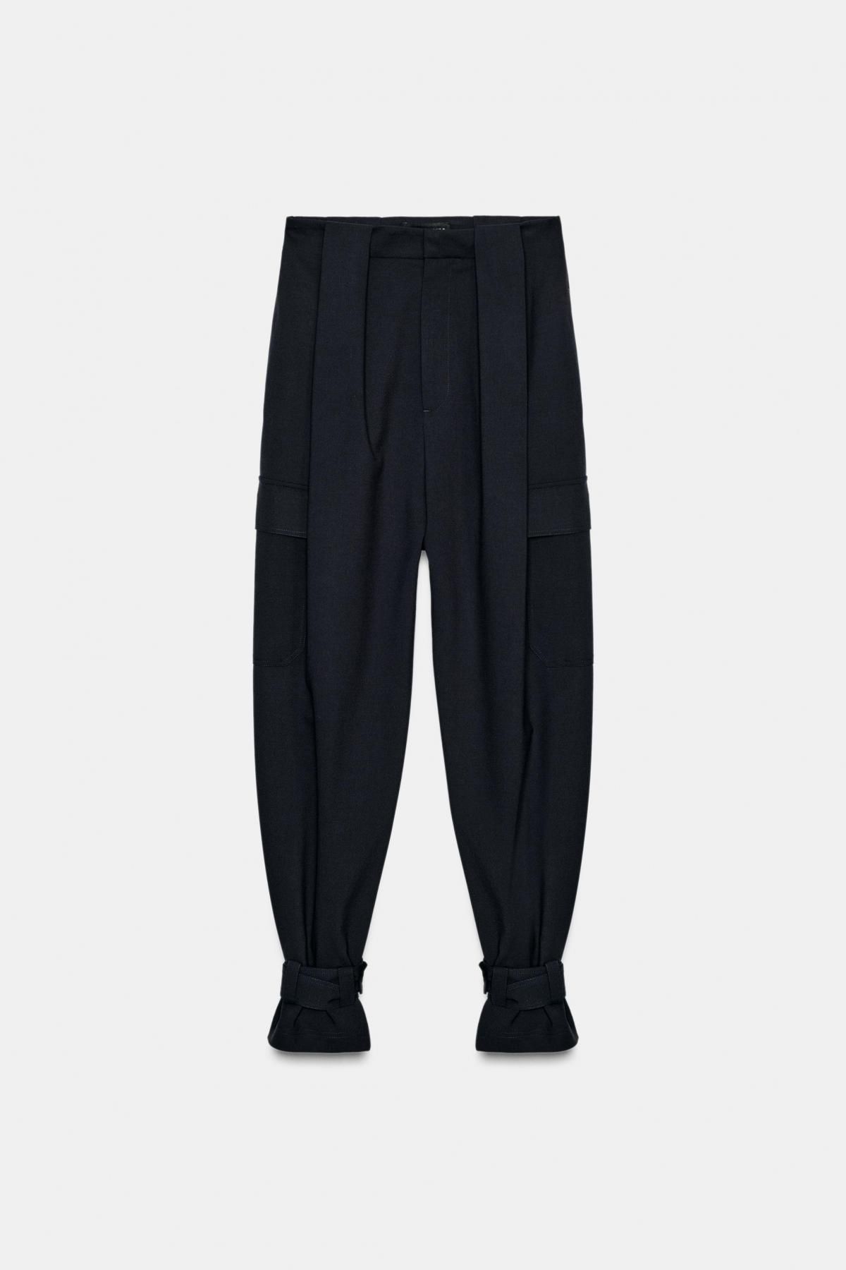 자라 울 혼방 하이라이즈 카고 와이드 팬츠 9182/041 DARK NAVY - 상세 이미지 5