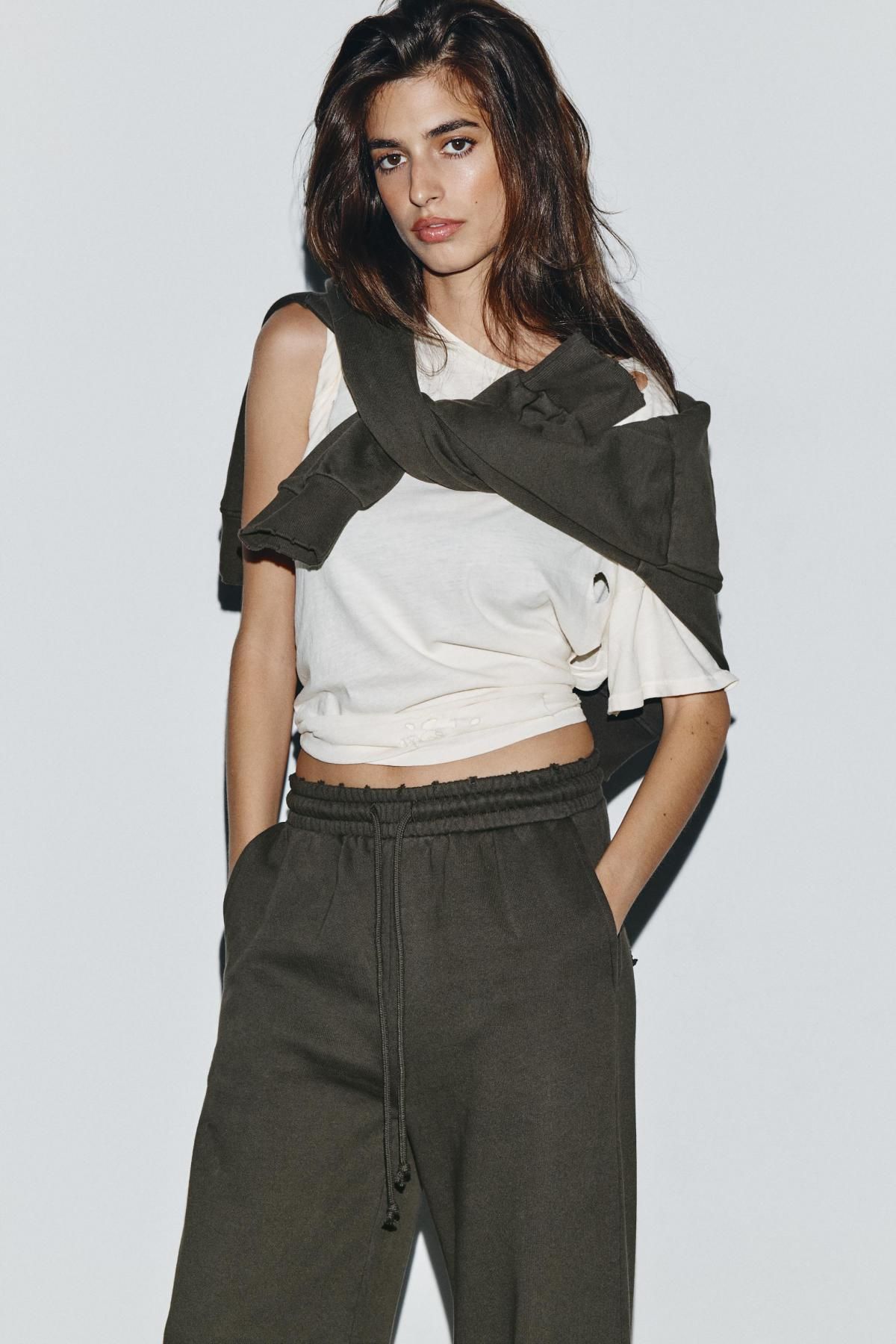 자라 스타 스터드 프레이드 워시드 와이드 팬츠 4174/033 DARK BROWN - 상세 이미지 3