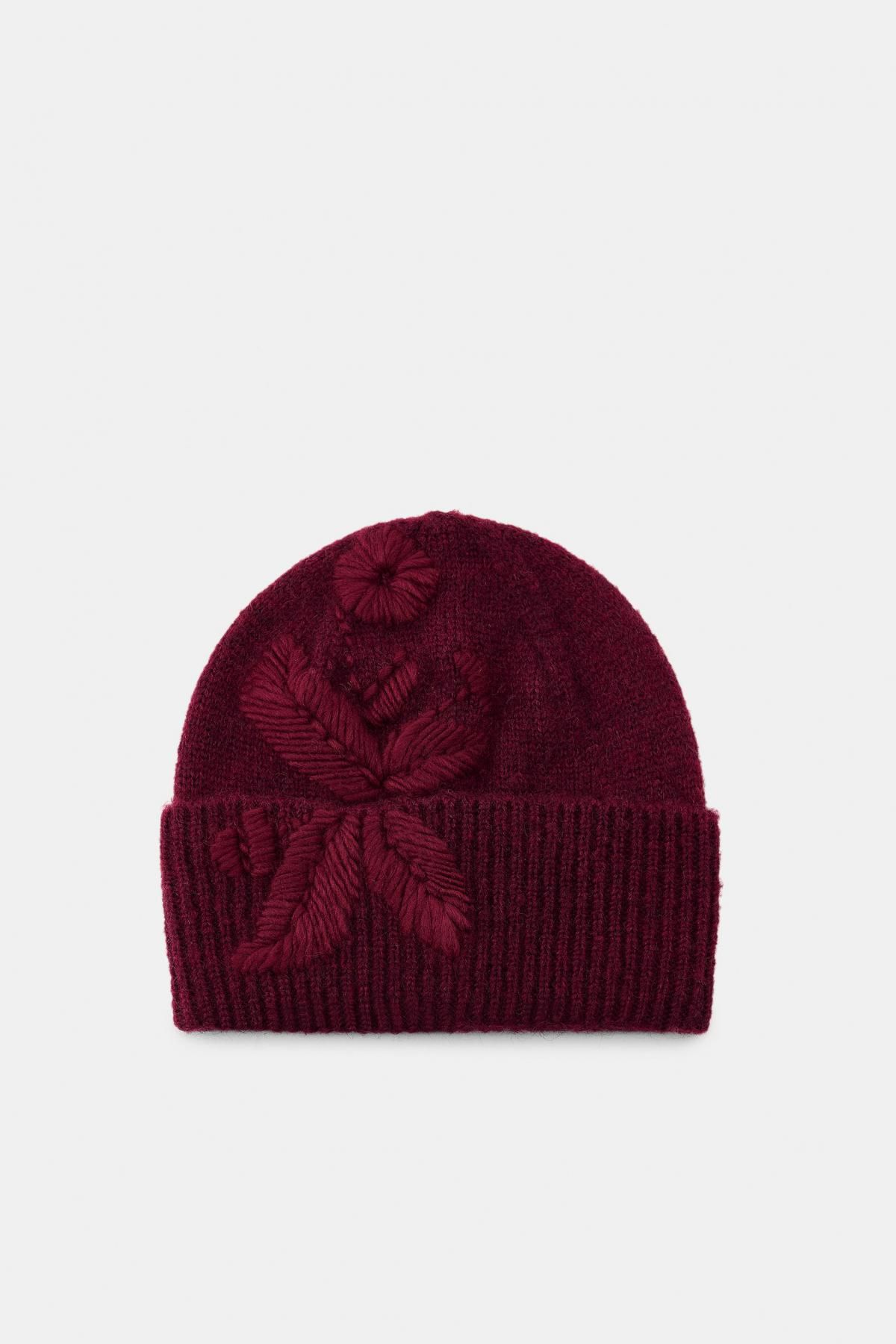 자라 플라워 자수 울 블렌드 비니 3920/844 BURGUNDY - 메인 이미지