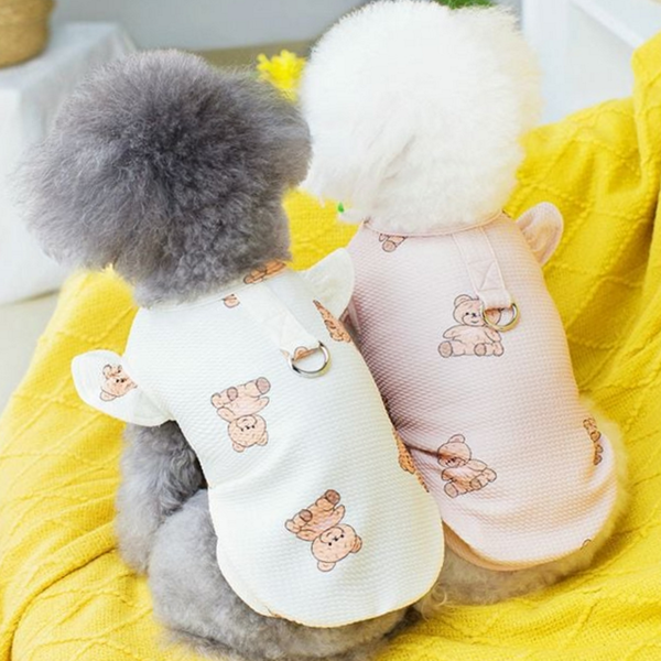 곰돌이 강아지 티셔츠 산책 강아지 프릴 멜빵티 여름 - 상품 이미지