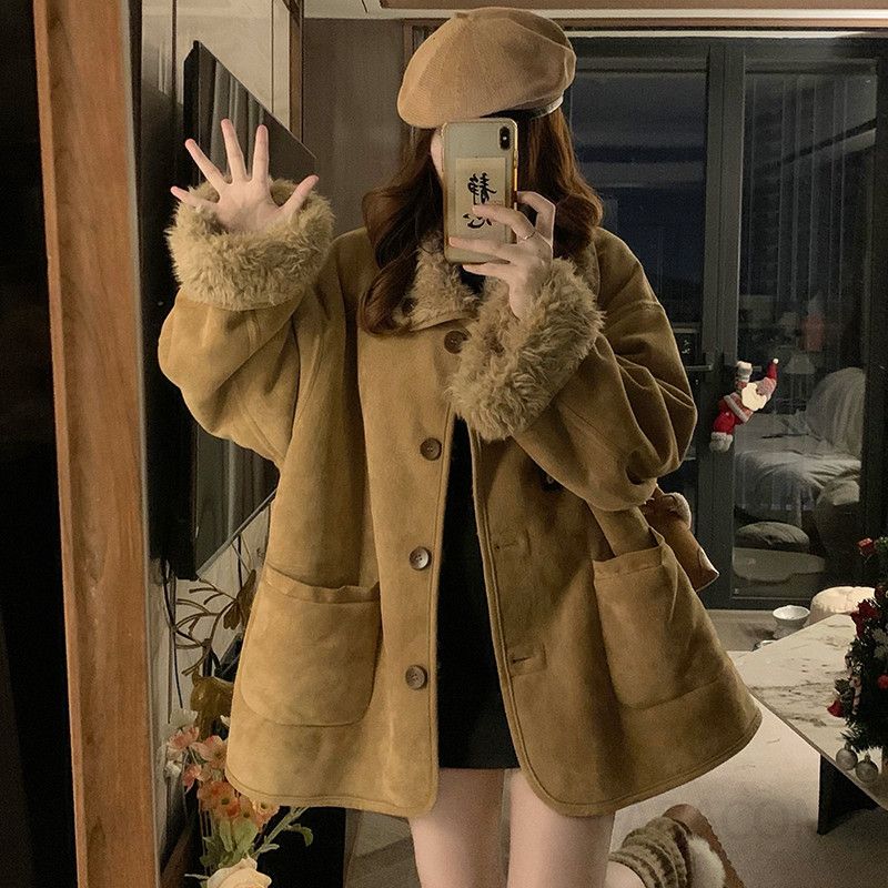 여성 양면 리버시블 퍼 무스탕 덤블 자켓 빅사이즈 루즈핏 따뜻한 겨울 오버핏 캐주얼 아우터 - 상세 이미지 2