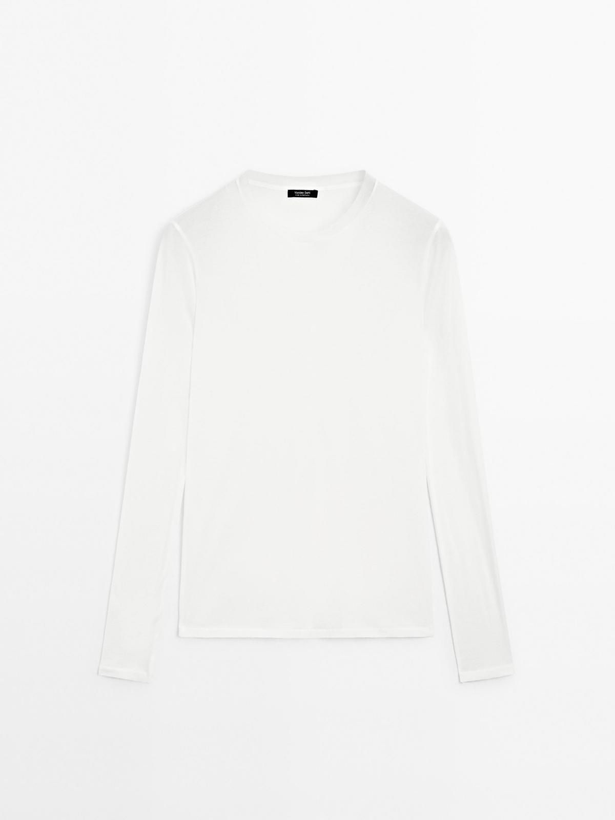 마시모두띠 100 코튼 슬림핏 크루넥 긴팔 티셔츠 6805/117 OFF WHITE - 상품 이미지
