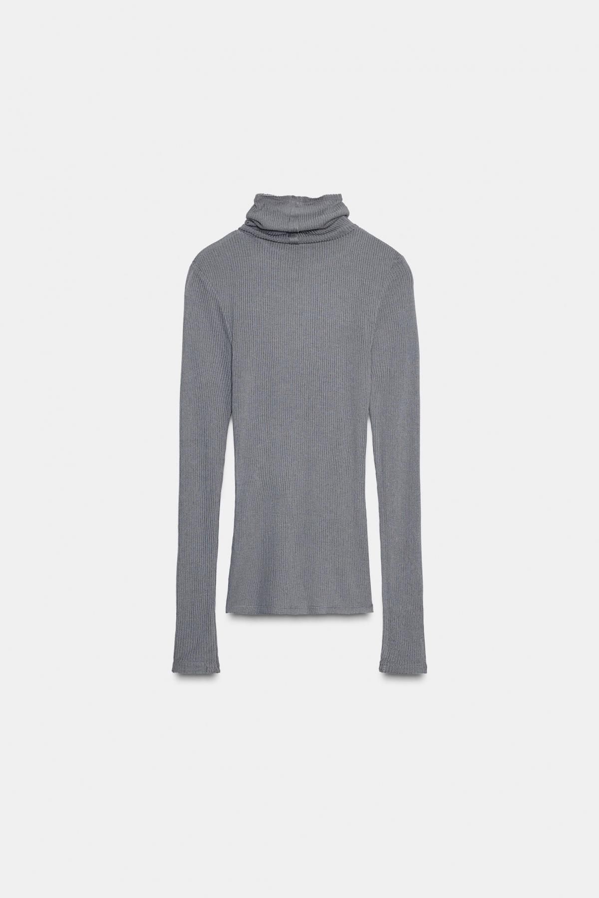 자라 베이직 골지 하이넥 니트 탑 1223/480 PEARL GREY - 상세 이미지 5