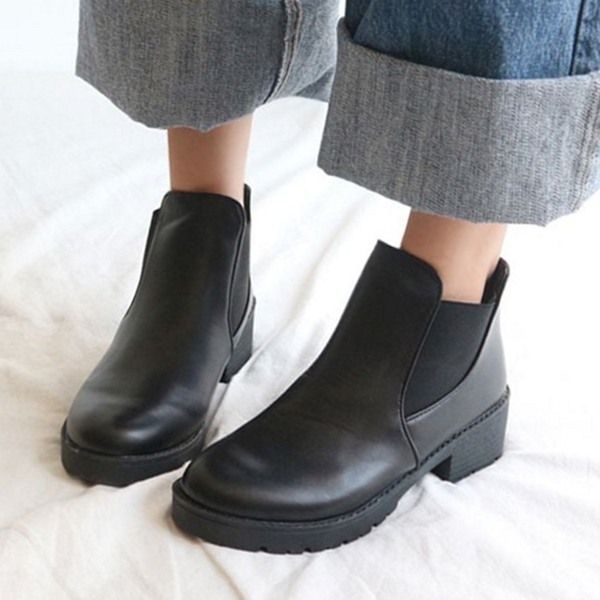 둥근코 여성 앵클 부츠 미들굽 여성 첼시 부츠 워커