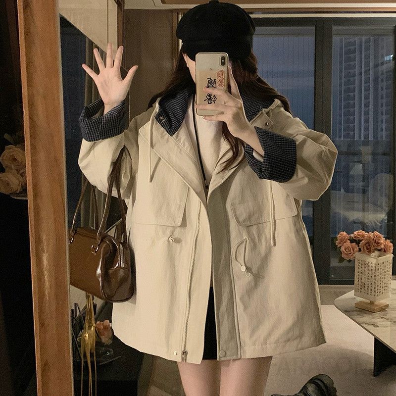 여성 가을 겨울 오버핏 후드 패딩 자켓 경량 플레드 스타일 윈드브레이커 고급 코튼 소재로 편안한 착용감 제공하는 캐주얼 점퍼 - 상세 이미지 5