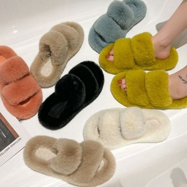 따뜻한 여성 털 슬리퍼 푹신한 털 슬리퍼 겨울 신발 - 메인 이미지