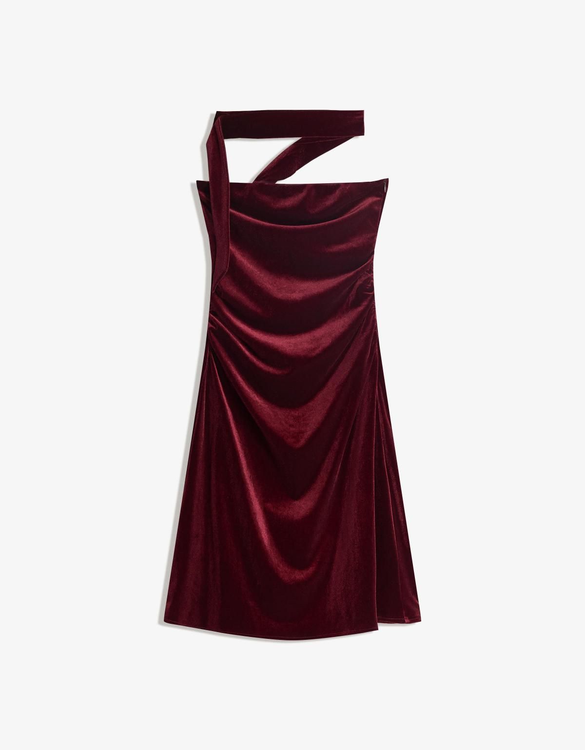 버쉬카 벨벳 스카프 미니 원피스 5762/692 BURGUNDY - 상세 이미지 2
