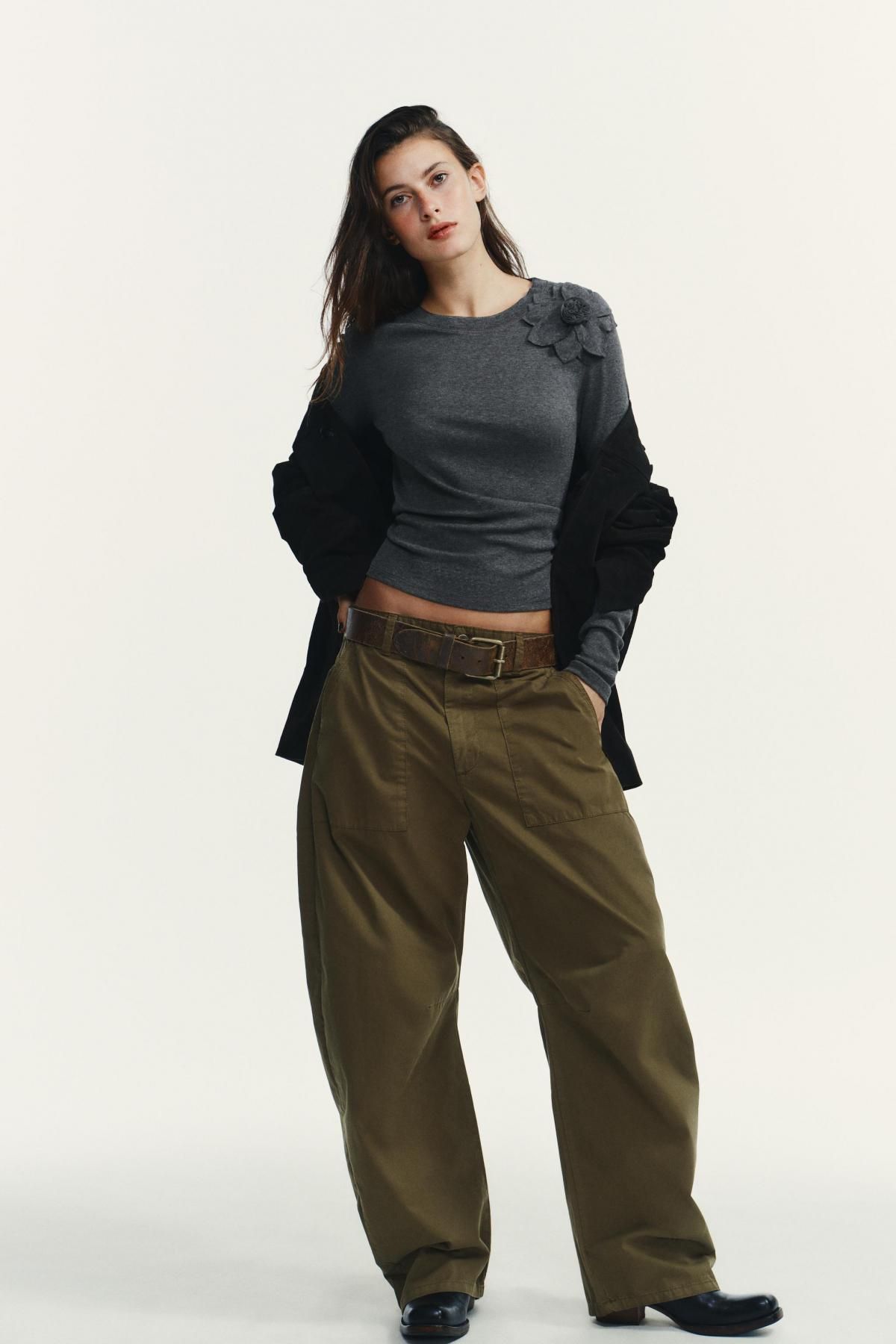 자라 플라워 슬림핏 라운드넥 긴팔 티셔츠 1131/862 DARK GREY - 상세 이미지 2