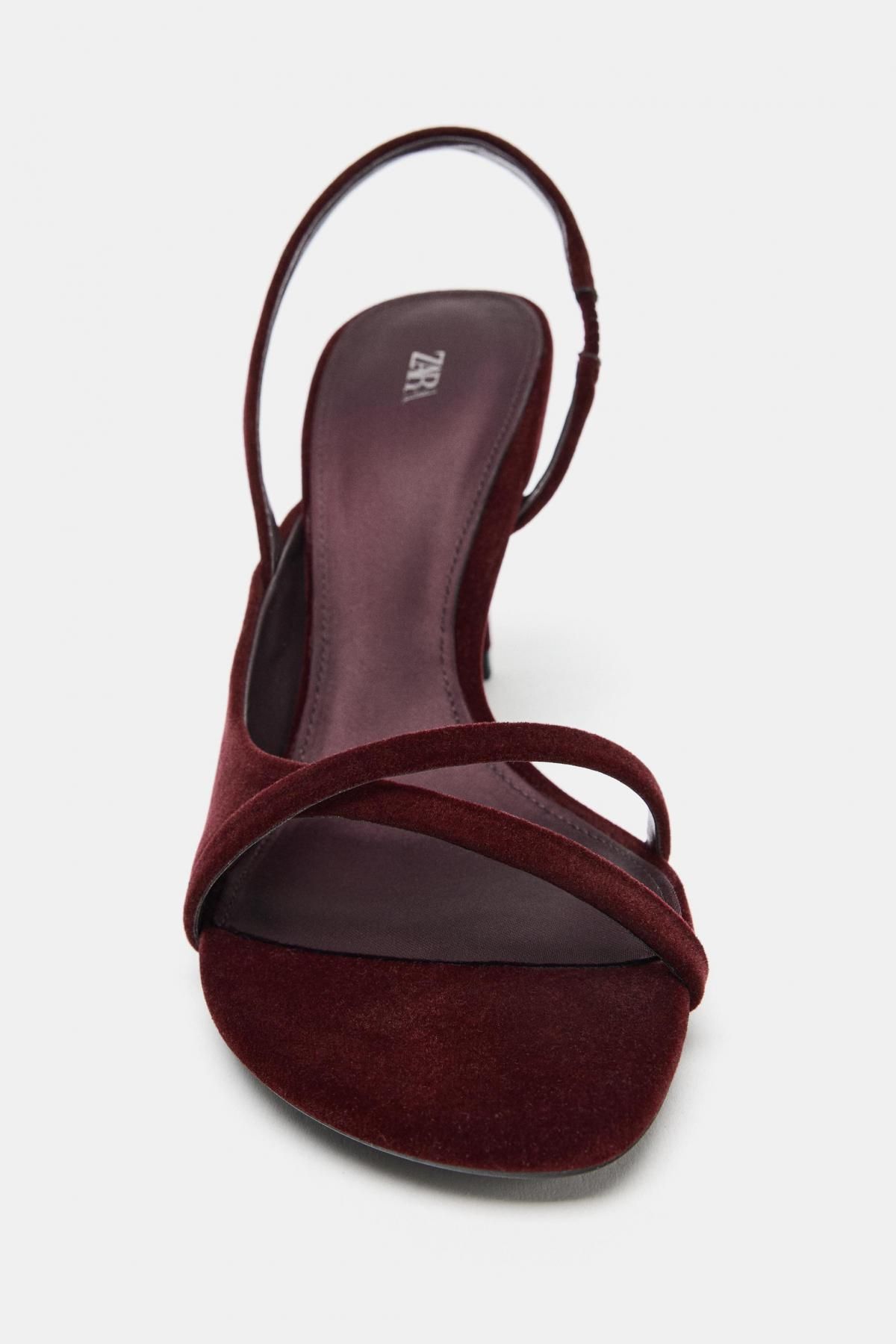 자라 벨벳 버건디 스트랩 하이힐 샌들 1350/610 BURGUNDY RED - 상세 이미지 4