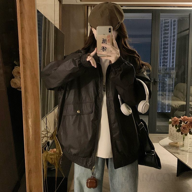 여성 양면 카라넥 루즈핏 오버핏 바람막이 점퍼 집업 자켓 간절기 데일리 캐주얼 아우터 봄 가을 코디 - 상세 이미지 4
