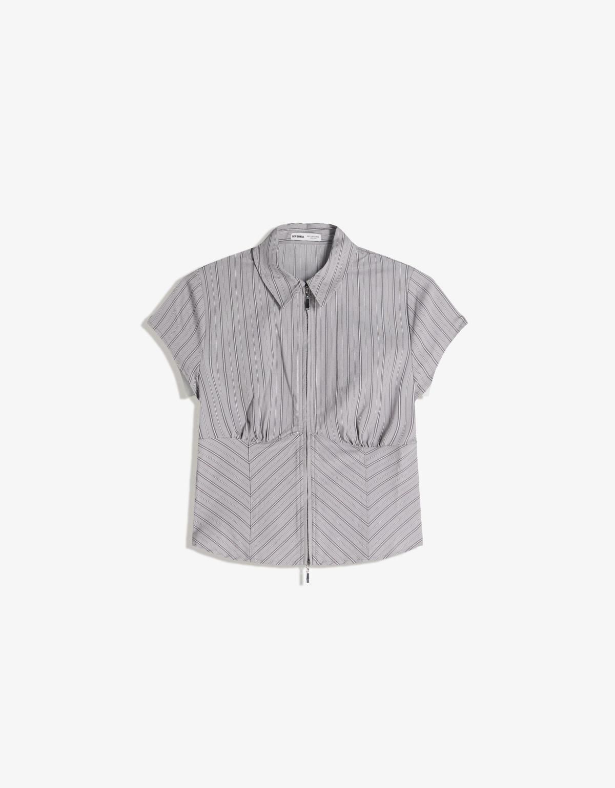 버쉬카 스트라이프 집업 반팔 셔츠 6267/710 DARK GREY - 상세 이미지 3