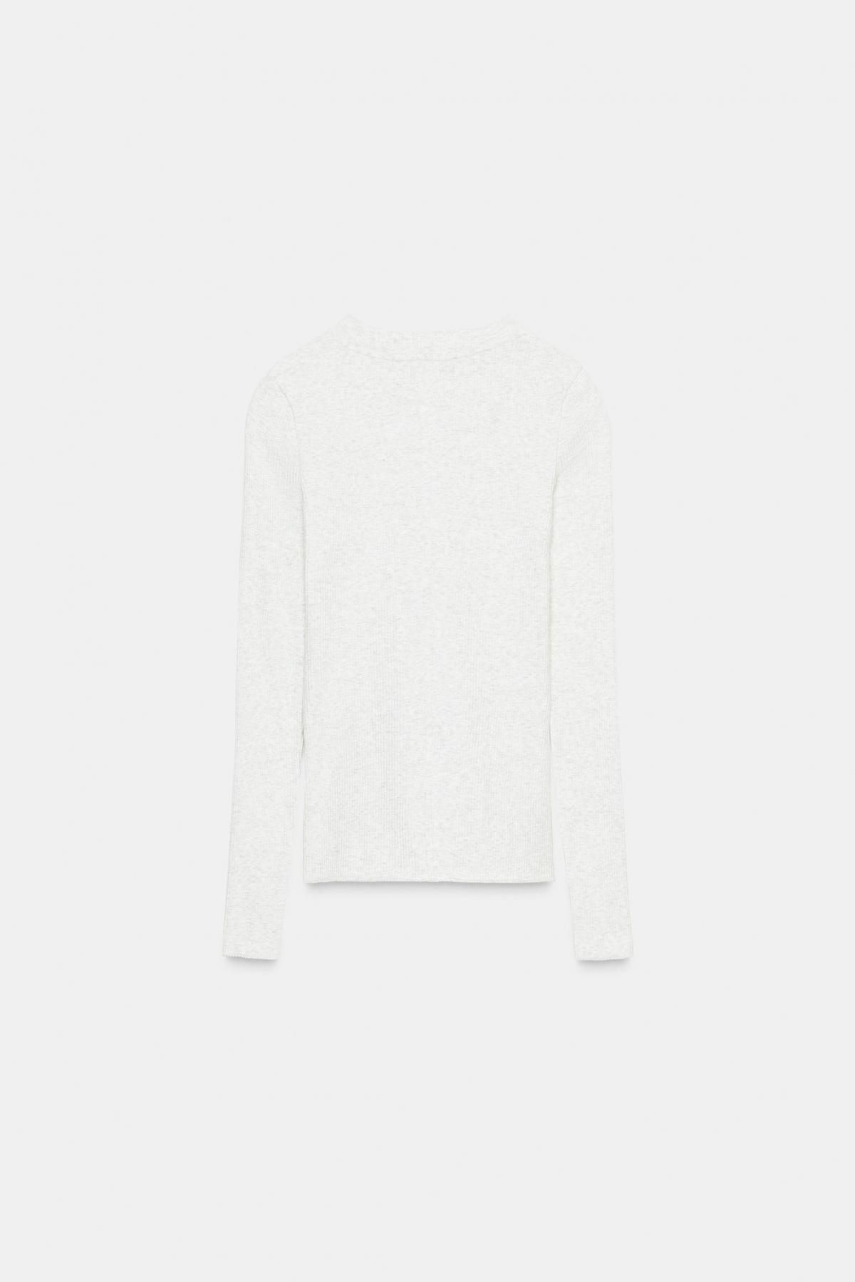 자라 슬림핏 골지 라운드넥 긴팔 티셔츠 4174/745 GREY MARL - 상세 이미지 5