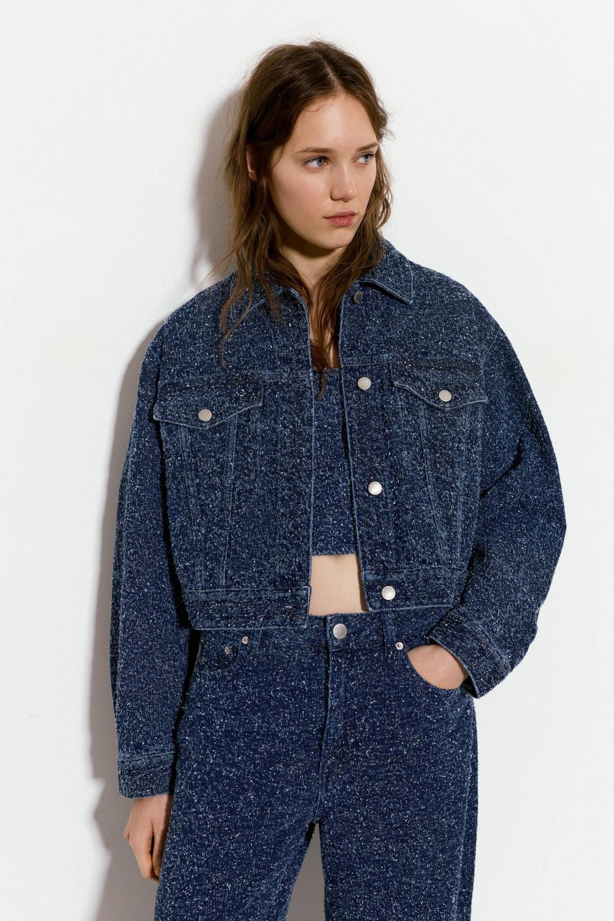 풀앤베어 트렌디 크롭 텍스처 데님 재킷 7700/341 DARK BLUE - 상세 이미지 2