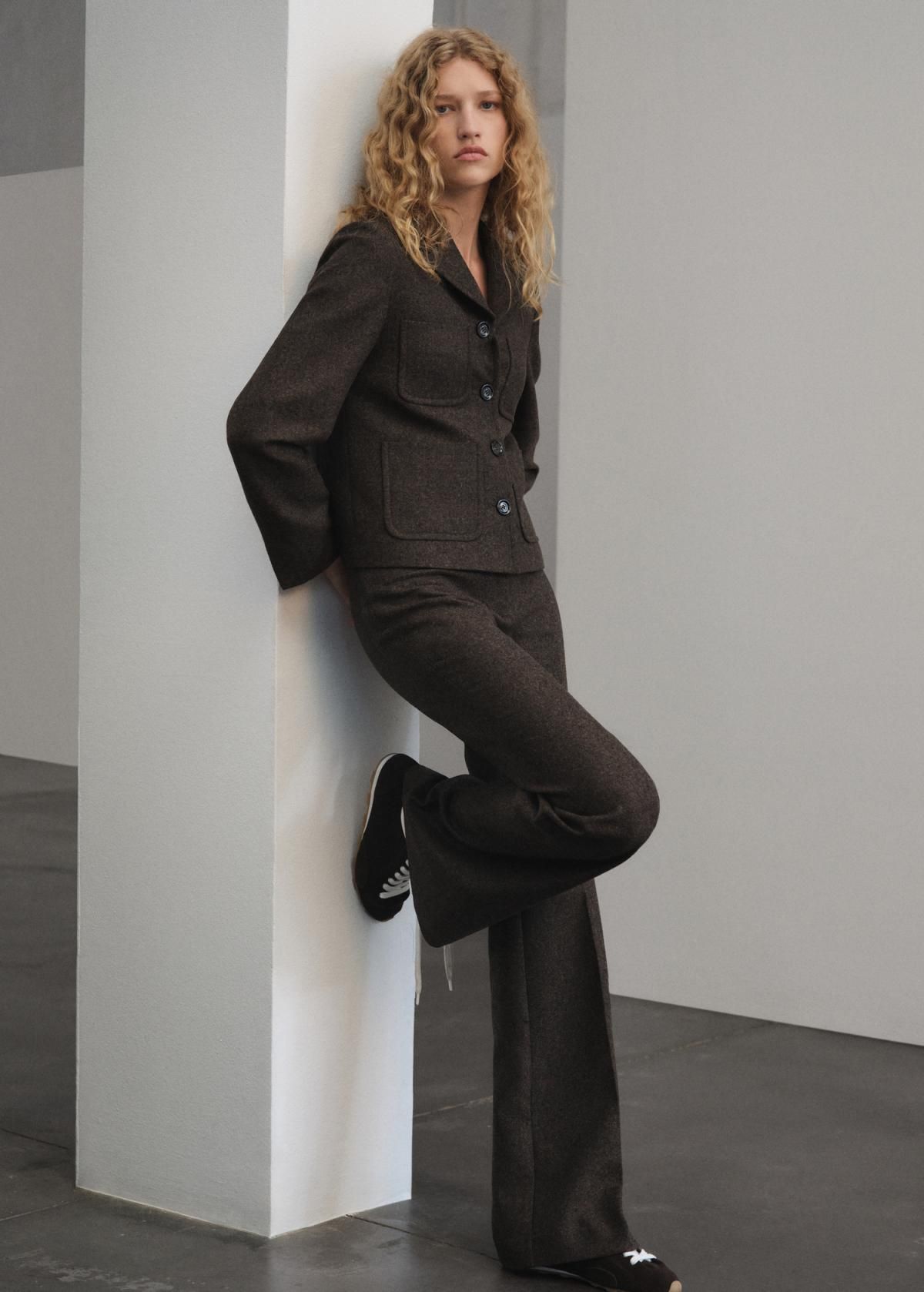 망고 울 혼방 테일러드 플레어 정장 팬츠 17057911 MARRON - 상세 이미지 3