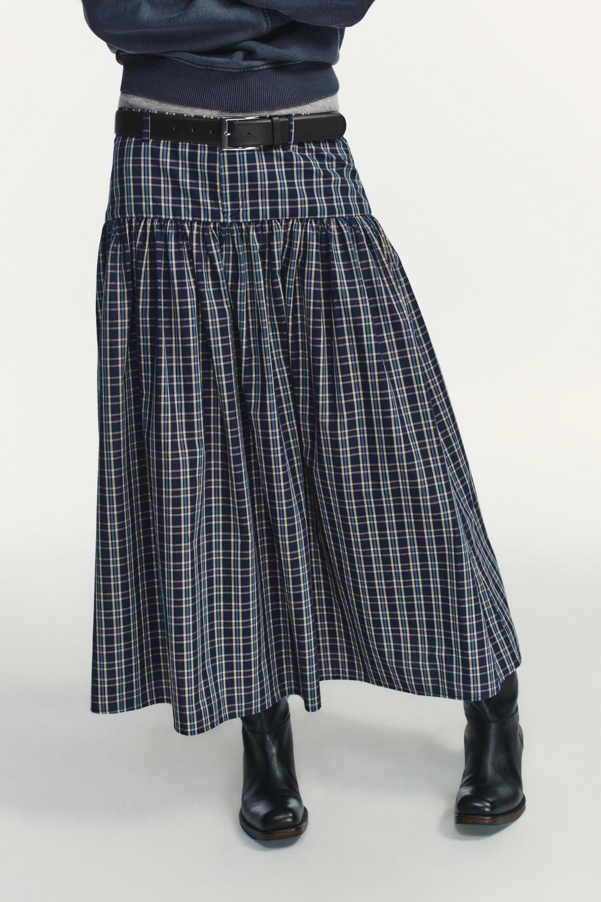 자라 체크 플리츠 벨트 미디 스커트 6929/522 BLUE / NAVY - 상세 이미지 3