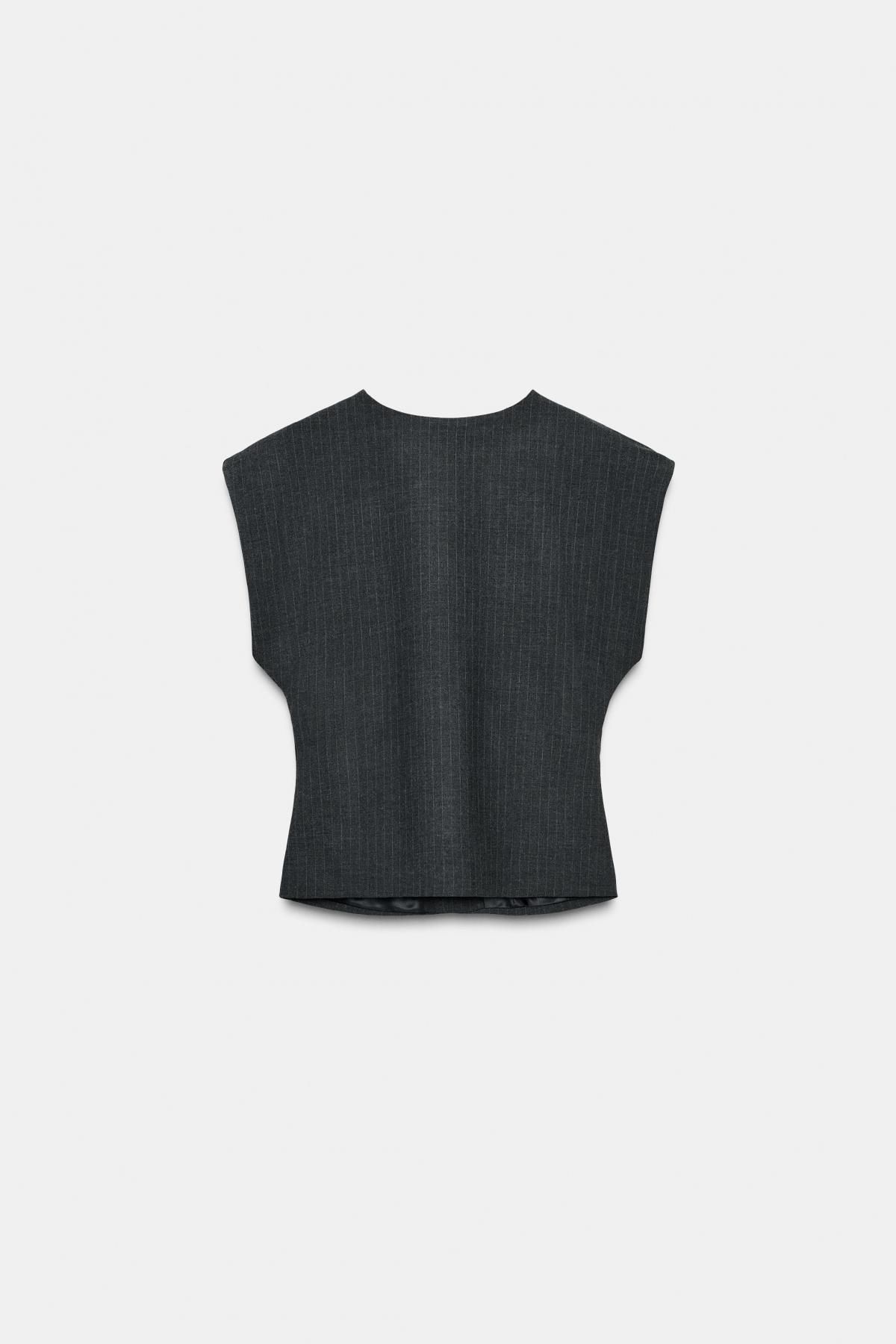 자라 핀스트라이프 브이넥 테일러드 베스트 2010/768 CHARCOAL GREY - 상세 이미지 5