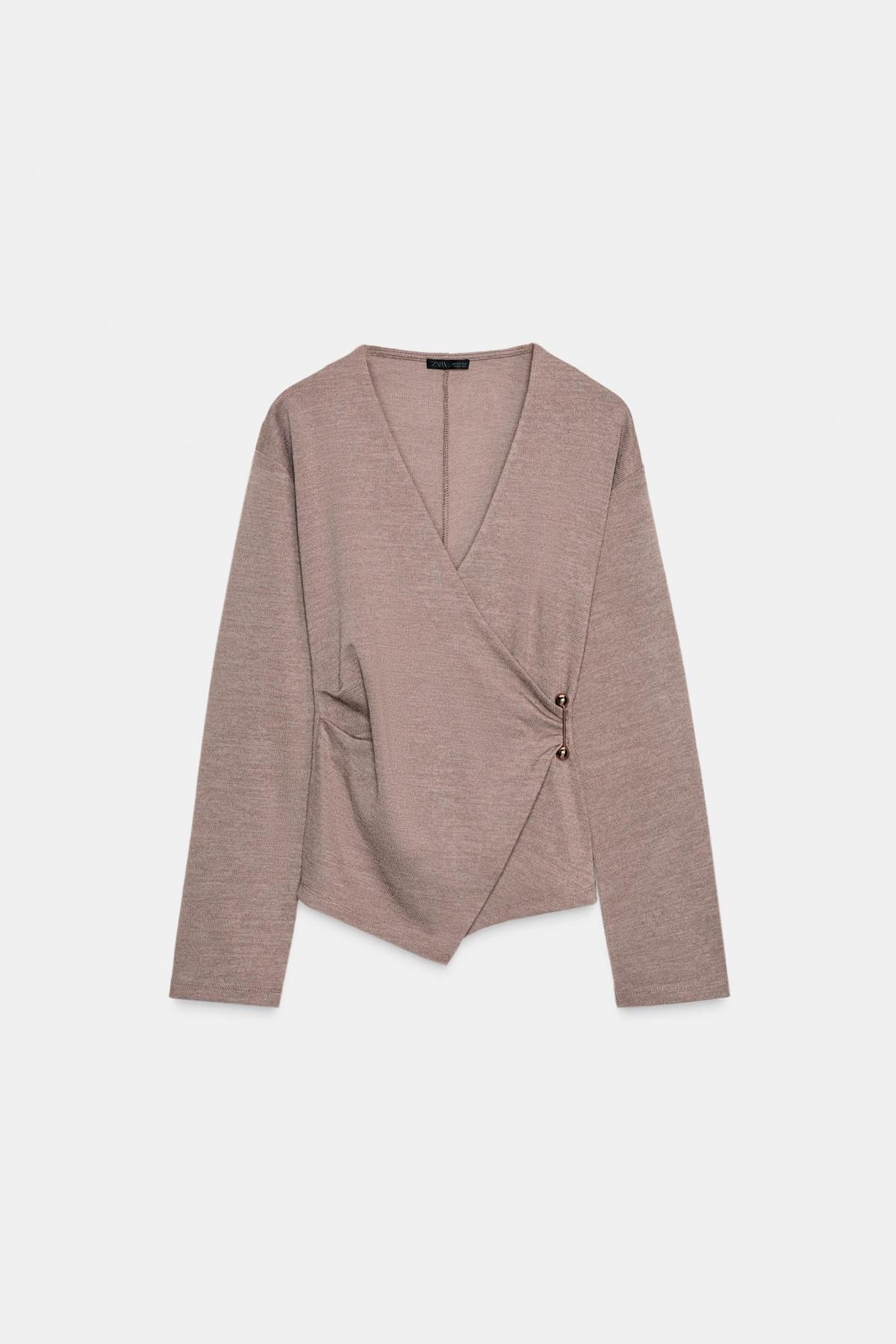 자라 브이넥 랩 사이드 브로치 긴팔 탑 5067/175 LIGHT BROWN - 메인 이미지