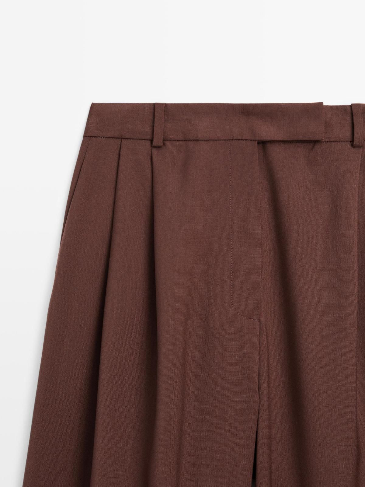마시모두띠 테일러드 울 와이드 팬츠 더블 다트 9007/951 MAHOGANY - 상세 이미지 3