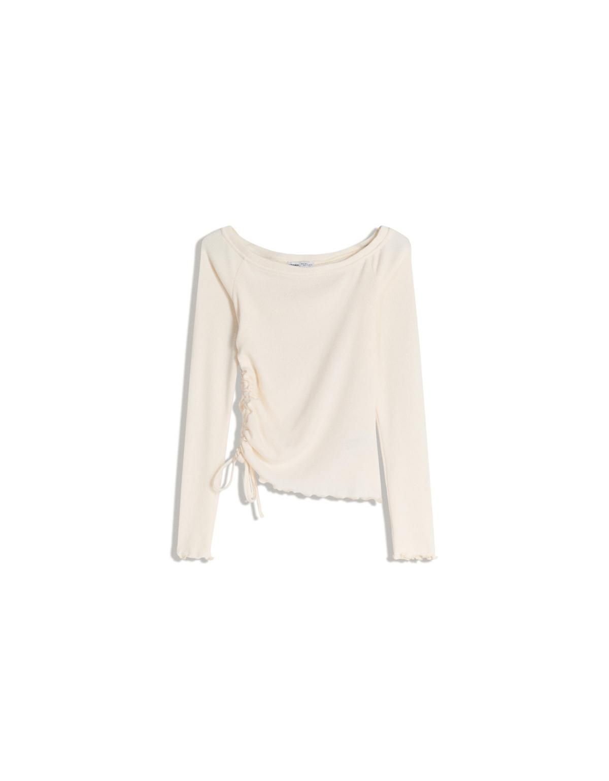 버쉬카 비대칭 셔링 긴팔 티셔츠 아이보리 7845/173 CREAM - 상세 이미지 2