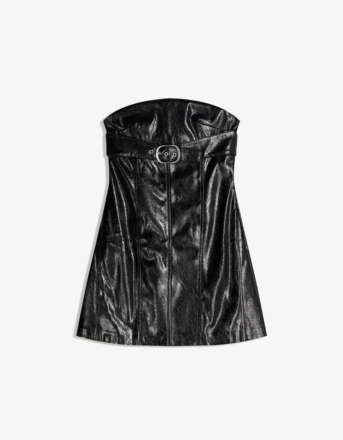 버쉬카 페이크 레더 벨티드 미니 원피스 5760/710 BLACK - 상품 이미지