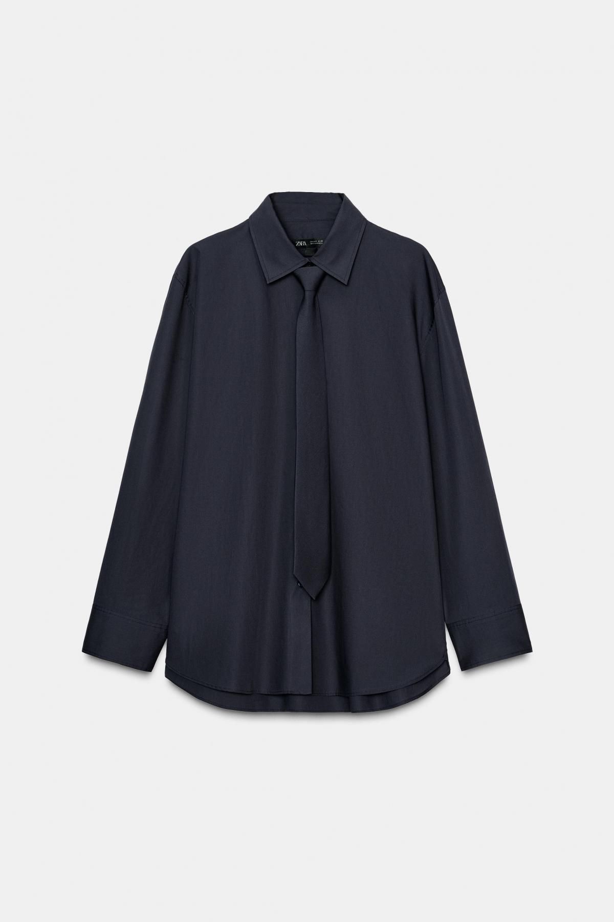 자라 테크니컬 블랙 타이 포플린 셔츠 9498/876 NAVY BLUE - 메인 이미지