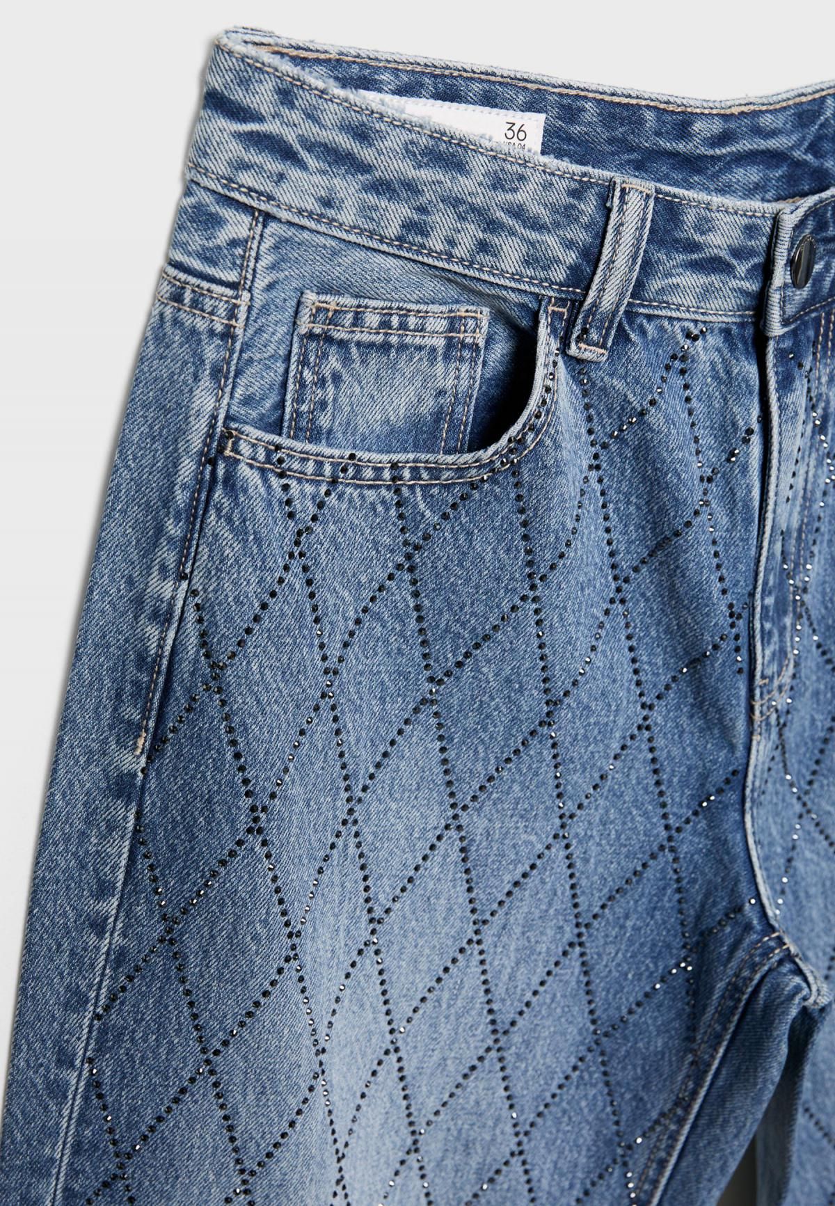 스트라디바리우스 라인스톤 스트레이트핏 데님 청바지 4895/967 MEDIUM BLUE DENIM - 상세 이미지 4