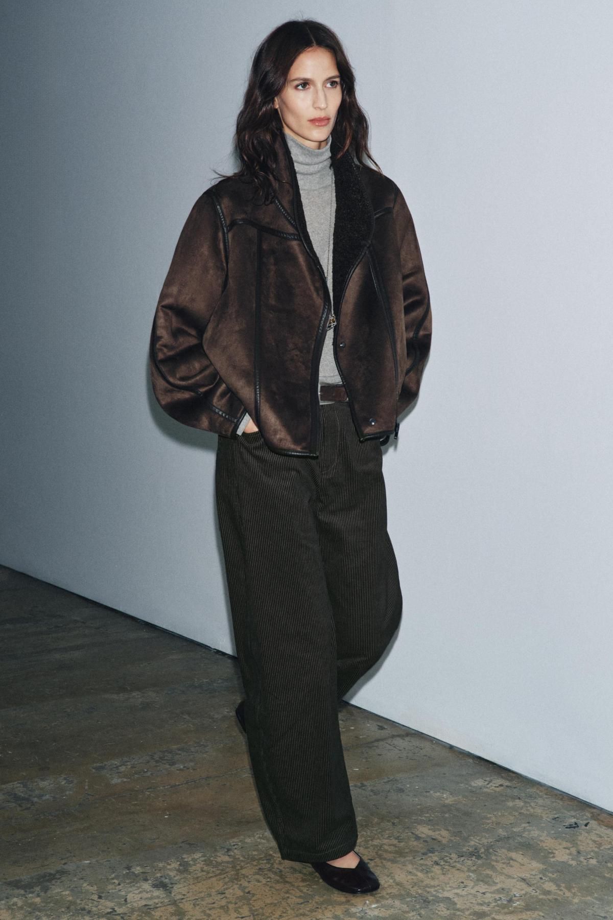 자라 테크니컬 무스탕 더블페이스 하이넥 자켓 3548/264 DARK BROWN - 상세 이미지 5