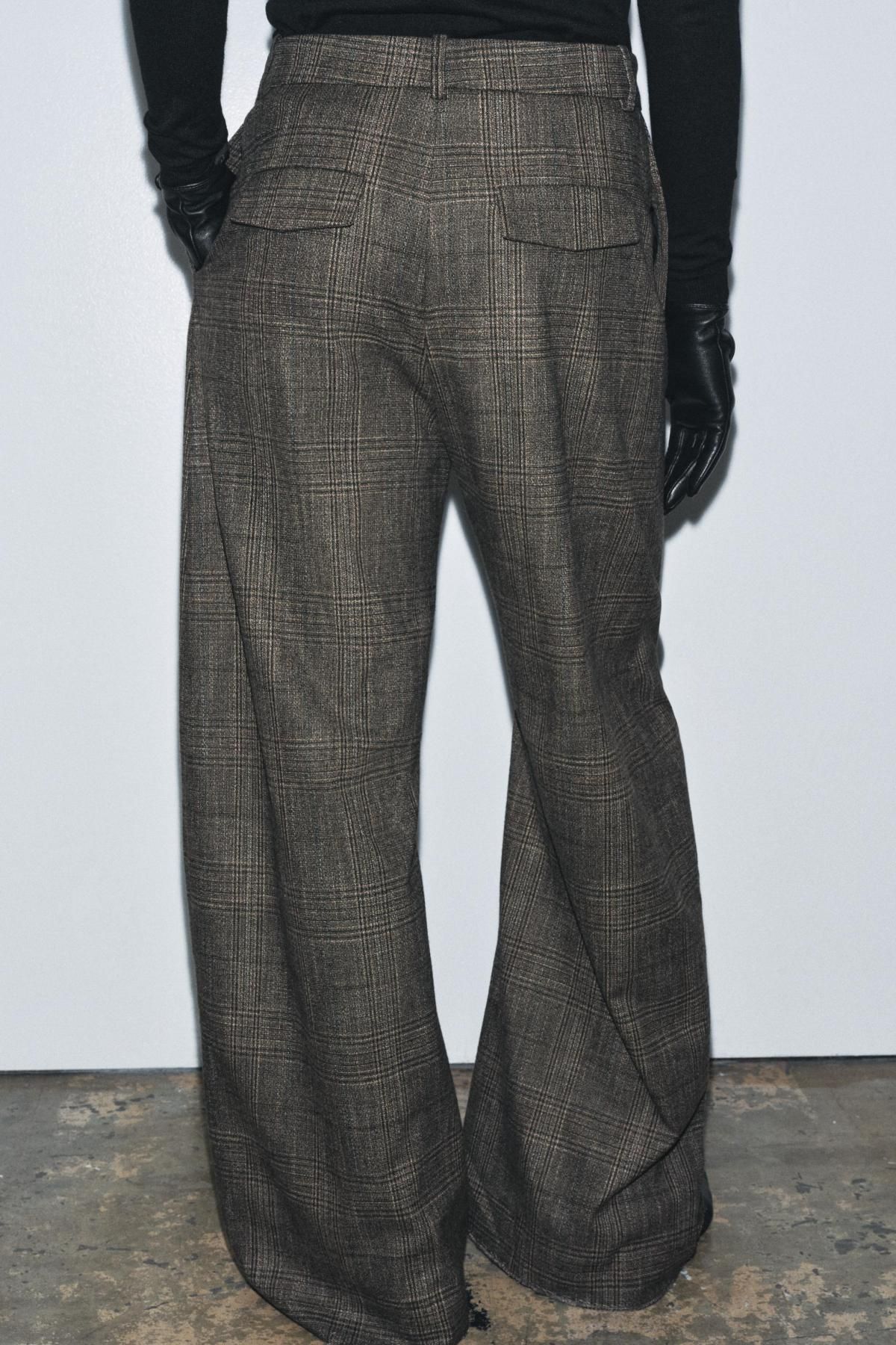 자라 체크 울 블렌드 벌룬 와이드 팬츠 9036/863 BROWN MARL - 상세 이미지 4