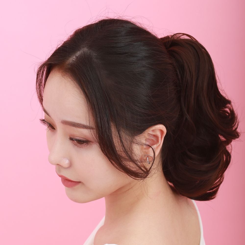 여자 붙임머리 볼륨 헤어피스 포니테일 파마 웨이브 가발핀 집게핀 3컬러 - 상세 이미지 3
