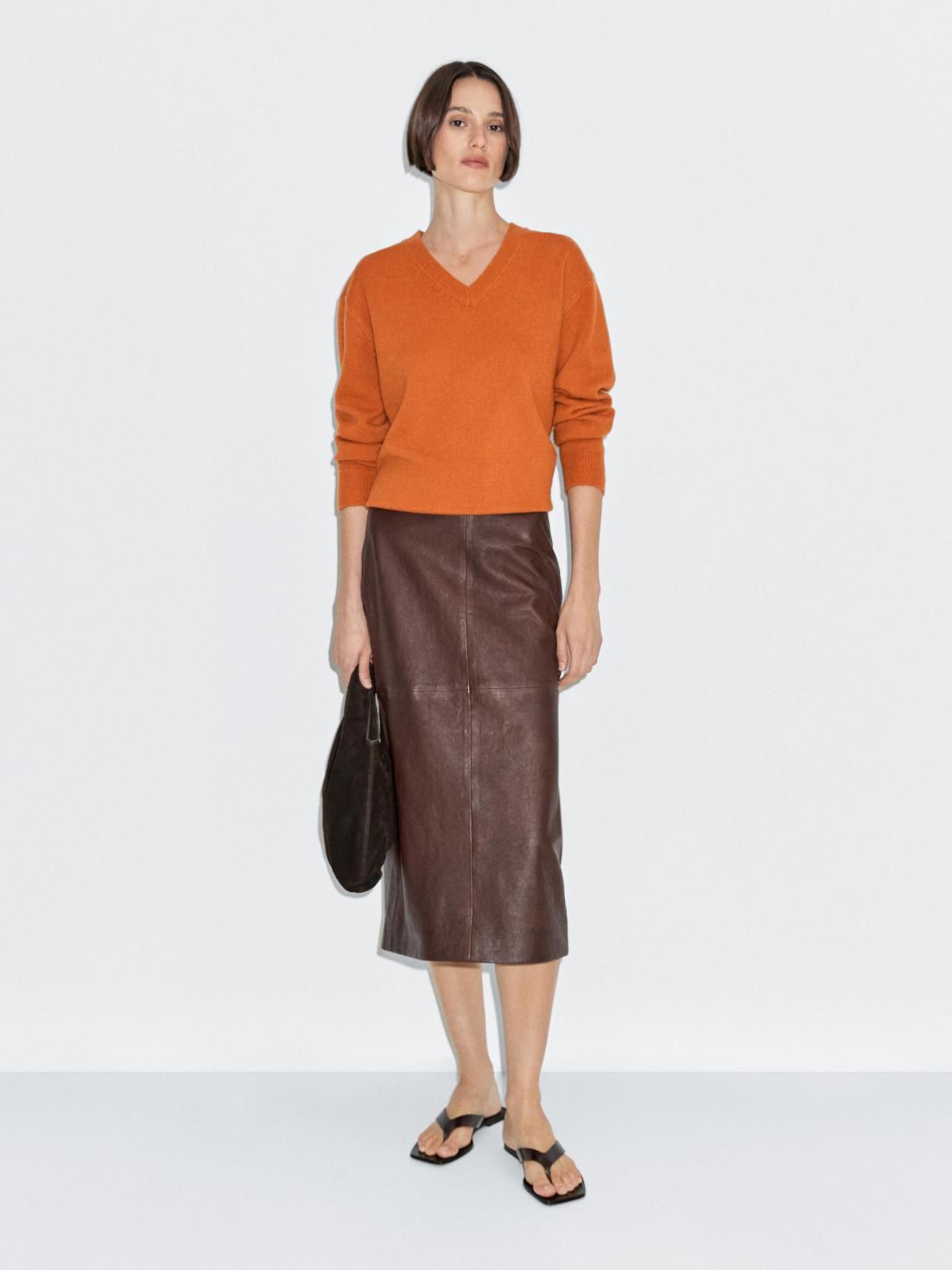 마시모두띠 브라운 나파 레더 미디 스커트 5327/967 BROWN - 상세 이미지 2