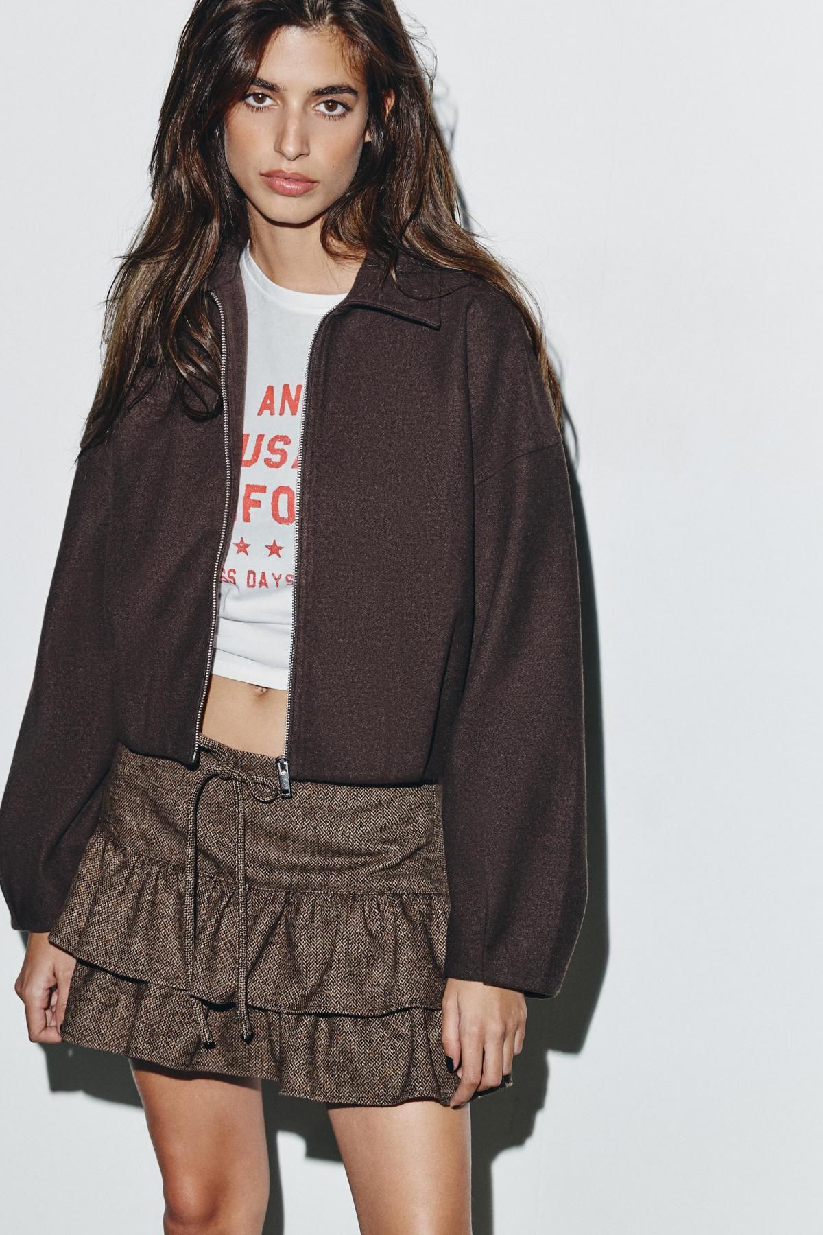 자라 소프트 크롭 집업 봄버 자켓 브라운 4174/848 BROWN - 상세 이미지 2