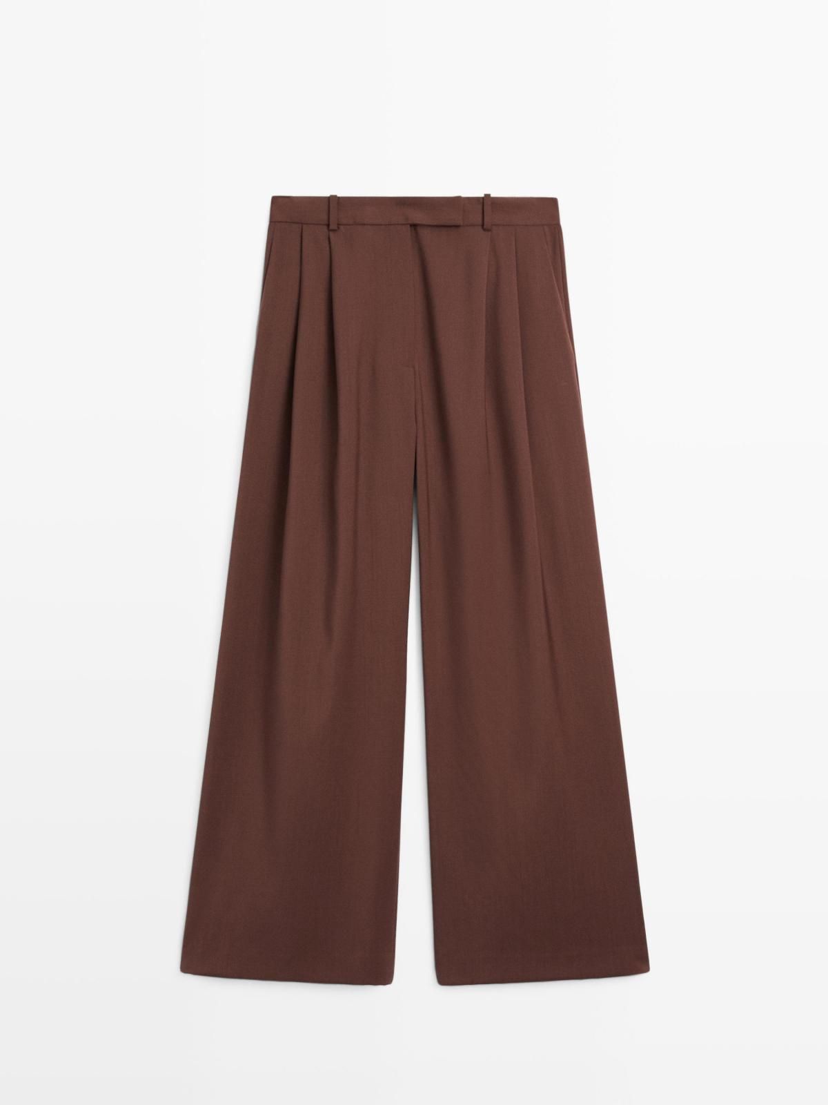 마시모두띠 테일러드 울 와이드 팬츠 더블 다트 9007/951 MAHOGANY - 상세 이미지 5