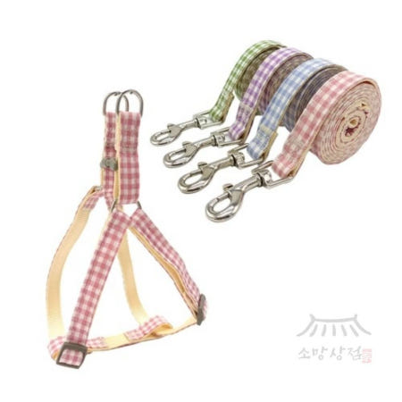 소망상점 애구애구 강아지 체크 하네스 리드줄 Set 강아지하네스리드줄 밤산책 쿨소재