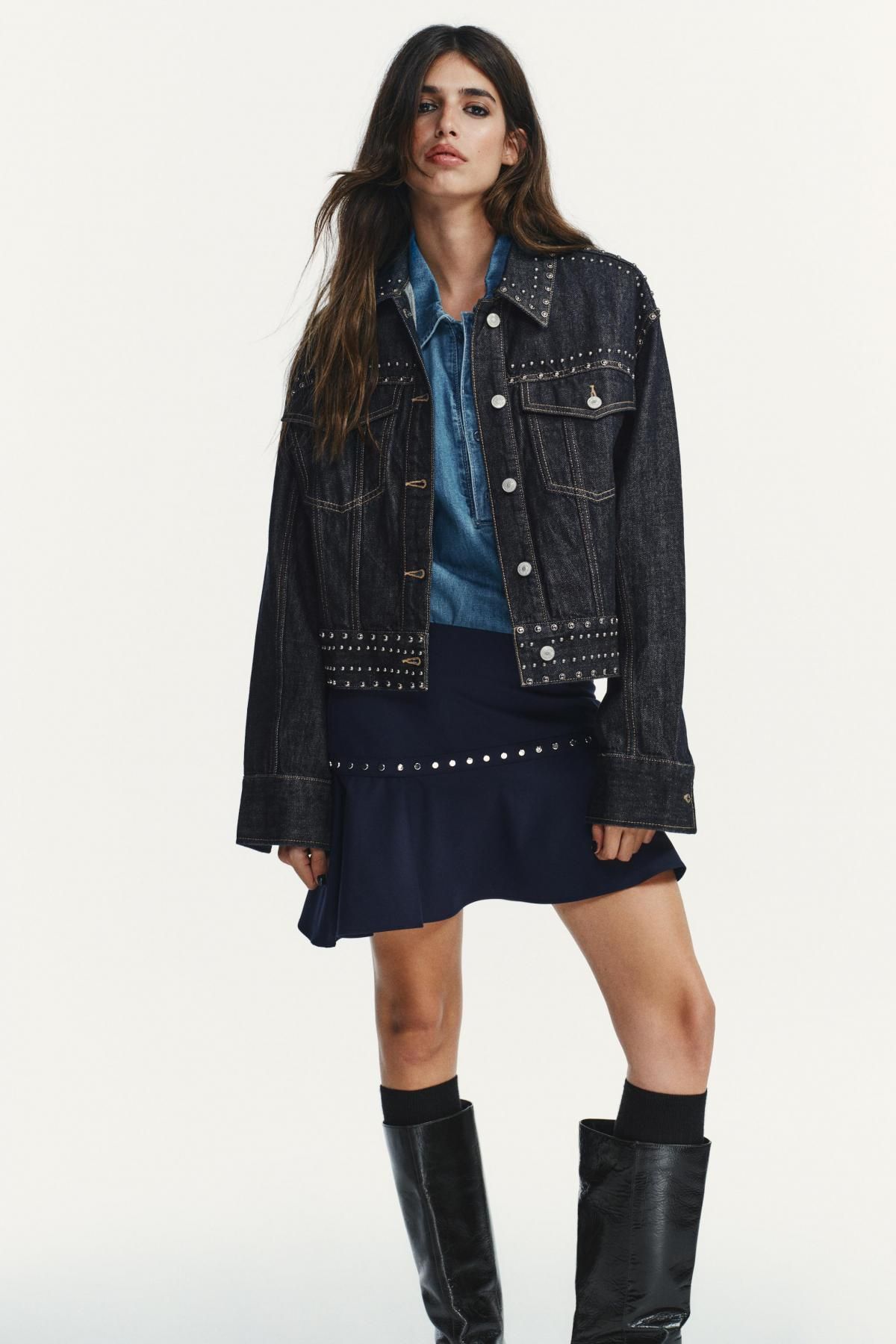 자라 비대칭 러플 스터드 미니 스커트 3067/519 NAVY BLUE - 상세 이미지 4