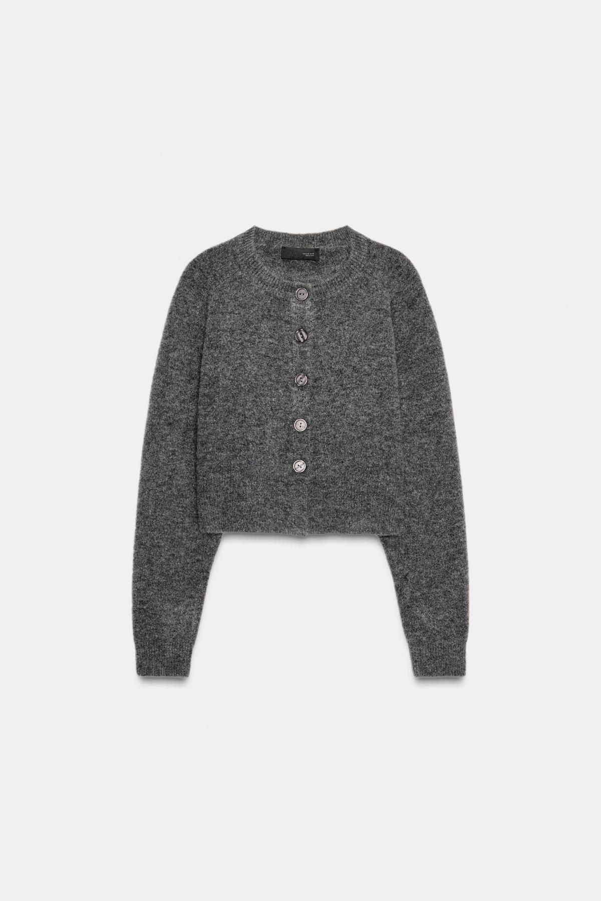 자라 소프트 라운드넥 크롭 니트 가디건 5536/149 MID-GREY - 메인 이미지